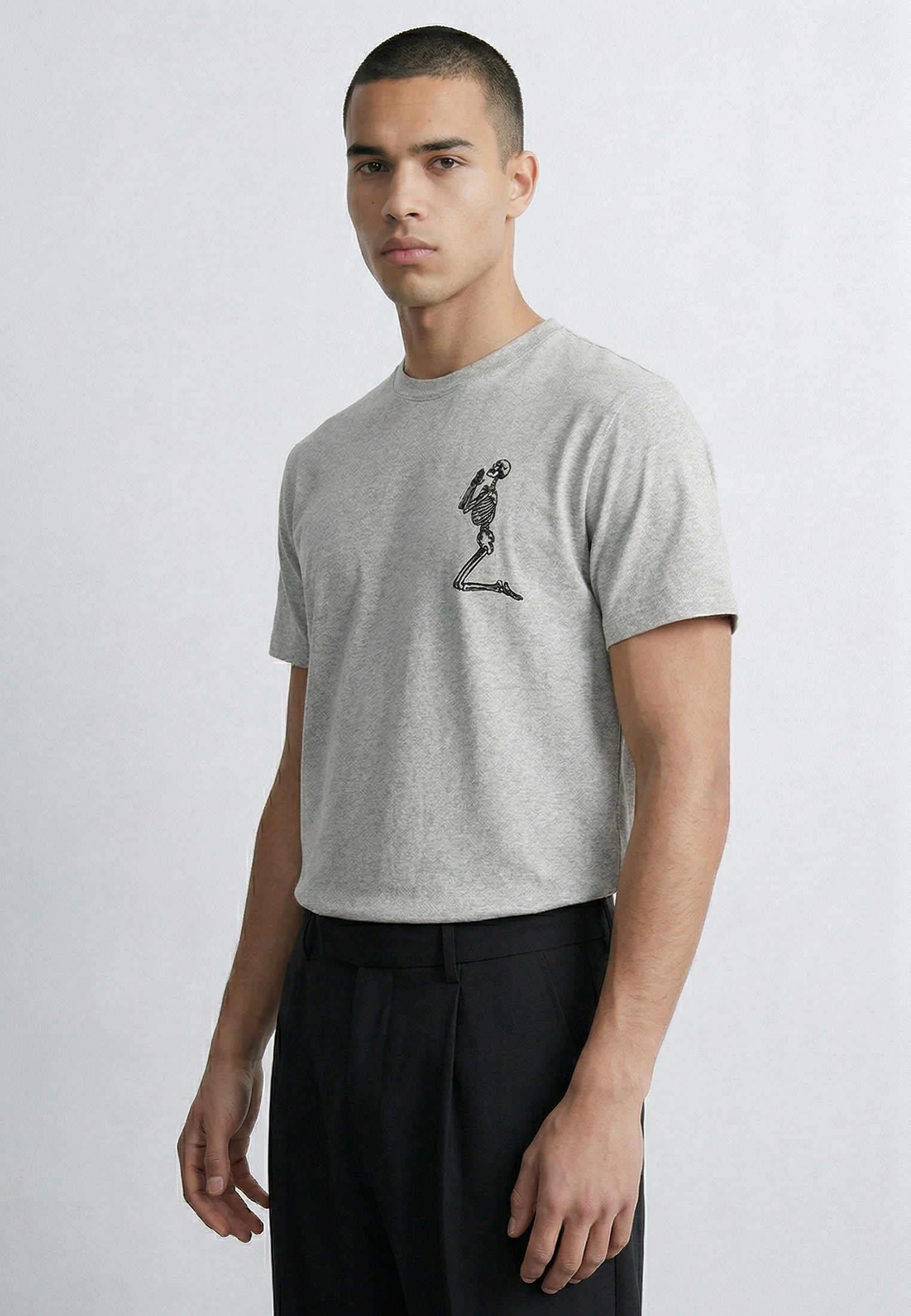 ESSENTIAL BIG SKELETON GREY MARL T-SHIRT