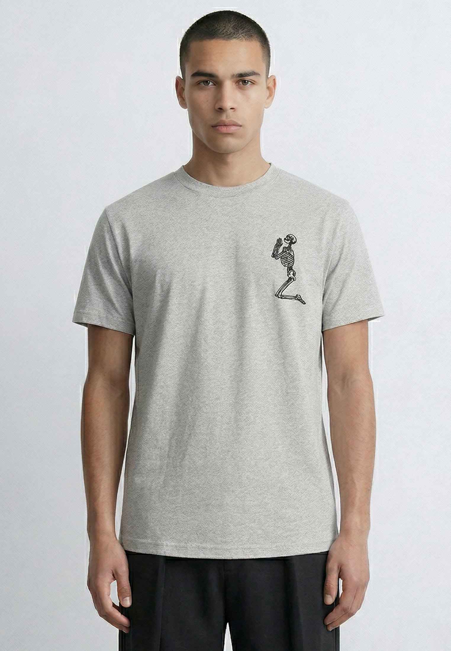 ESSENTIAL BIG SKELETON GREY MARL T-SHIRT