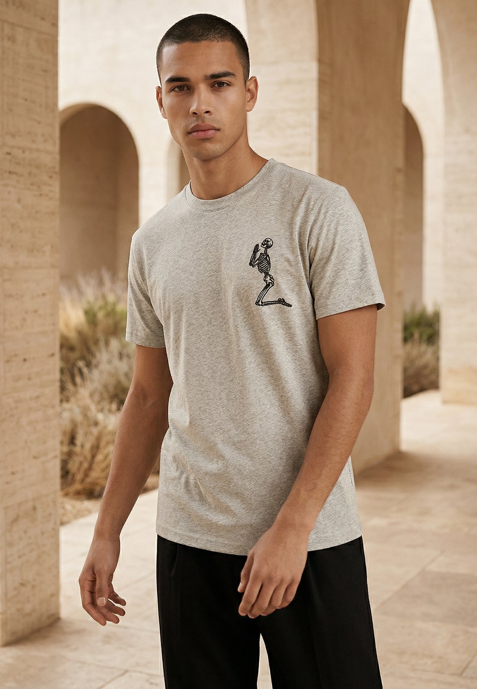 ESSENTIAL BIG SKELETON GREY MARL T-SHIRT