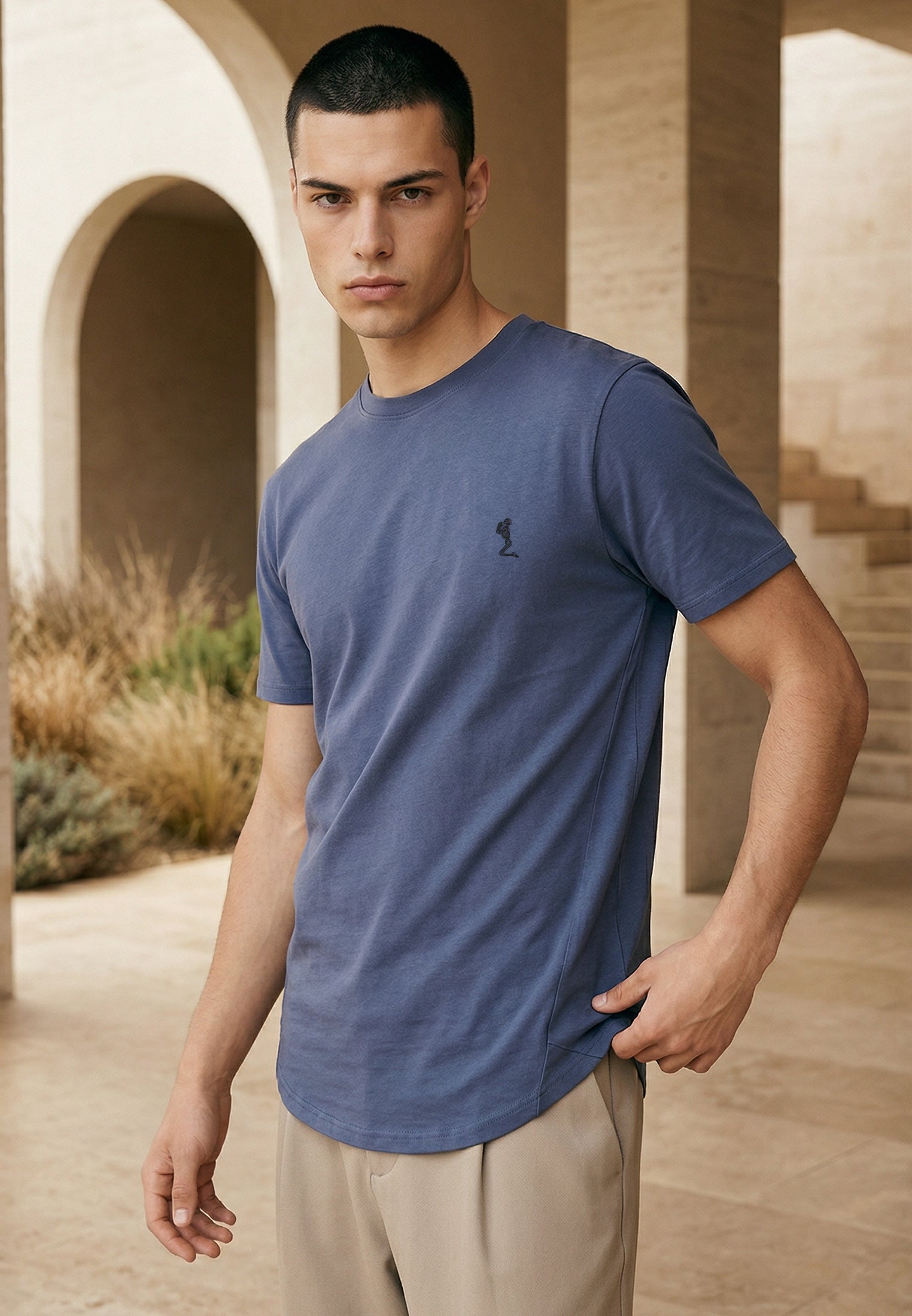 ESSENTIAL CURVED HEM COBALT BLUE T-SHIRT