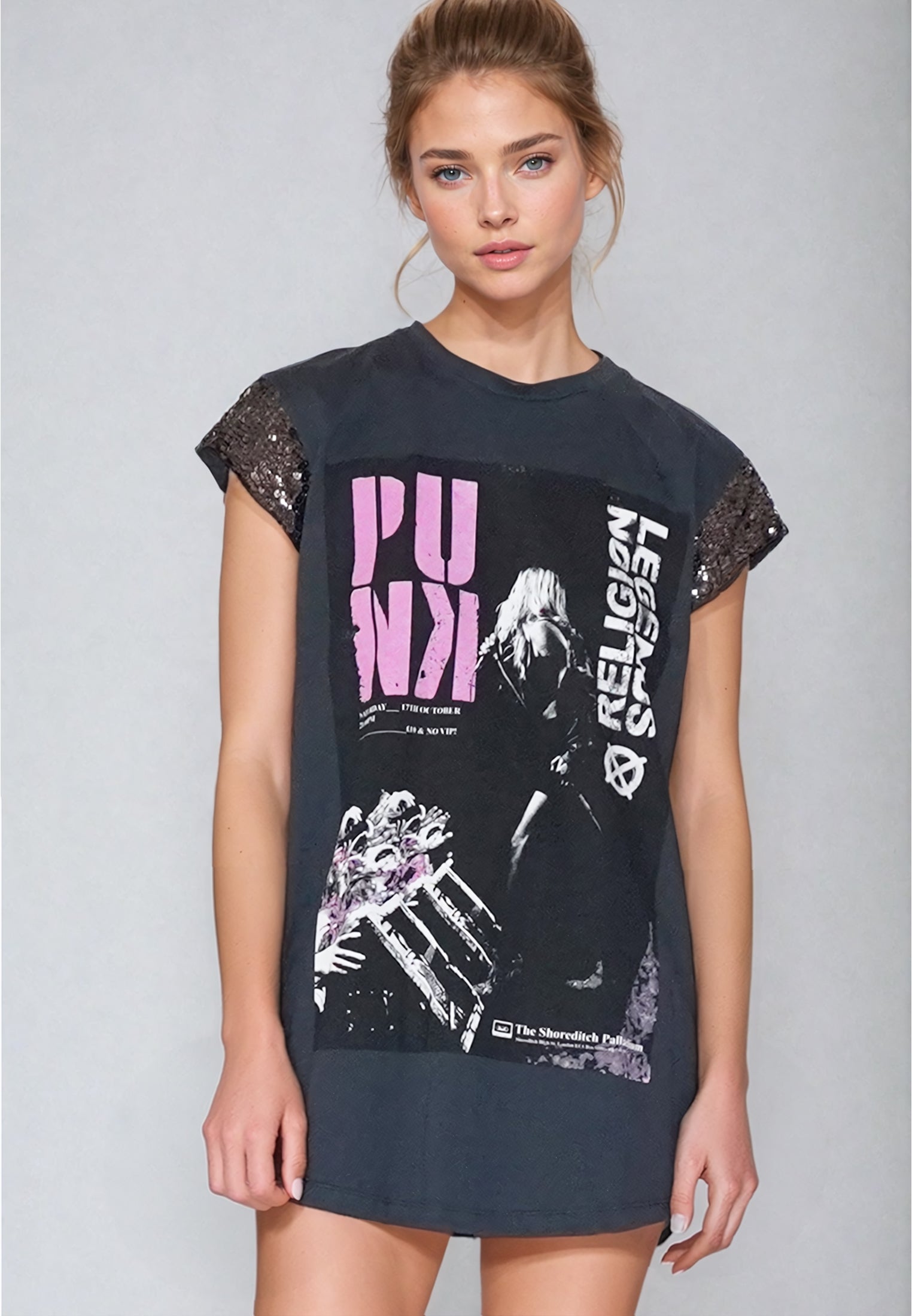 punk t shirt dress Chaos T-shirt Dress Women's Punk Anarchy Oversized Black Dress