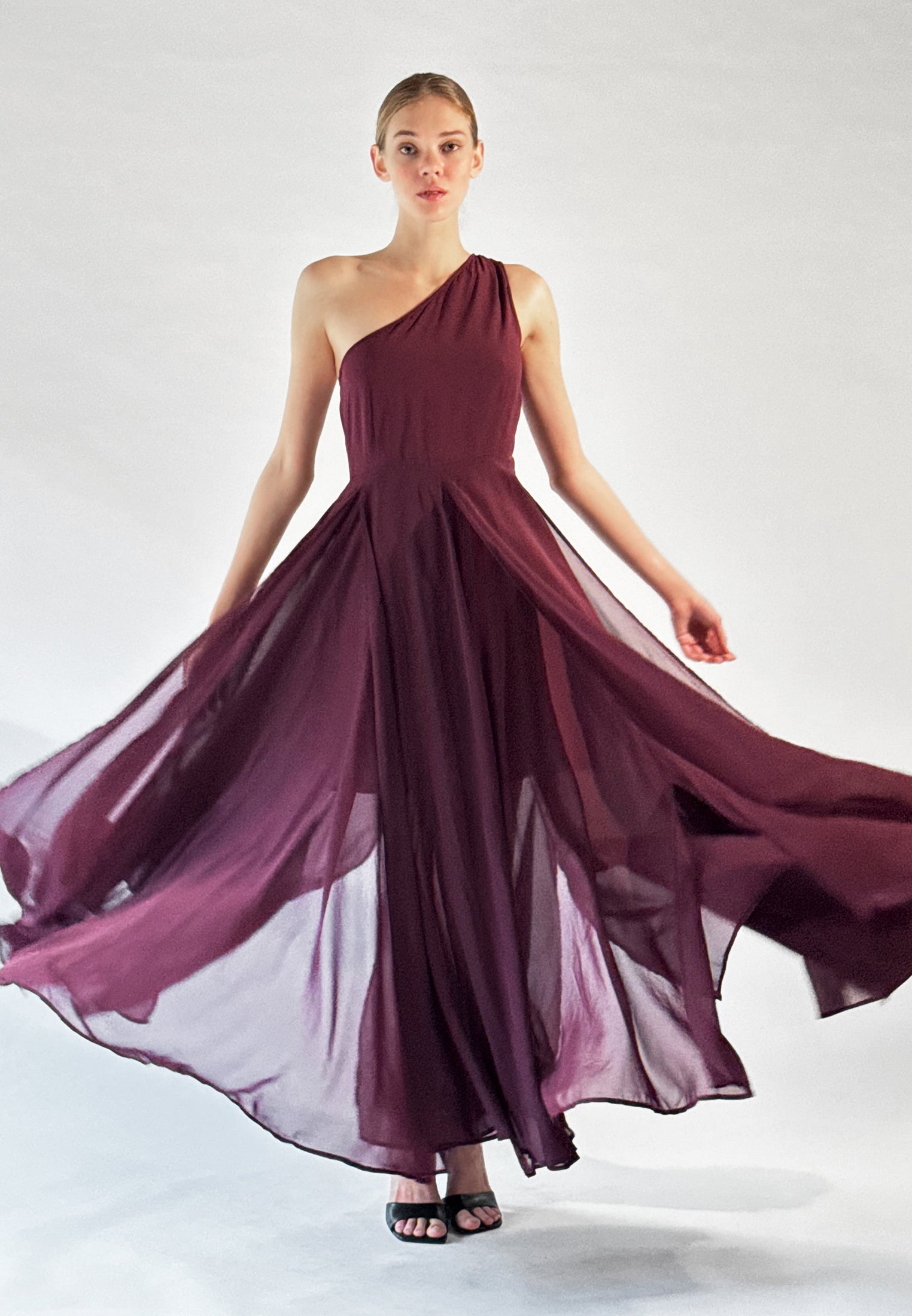 religion one shoulder maxi dress Religion One Shoulder Full Floaty Skirt Maxi Dress - Green