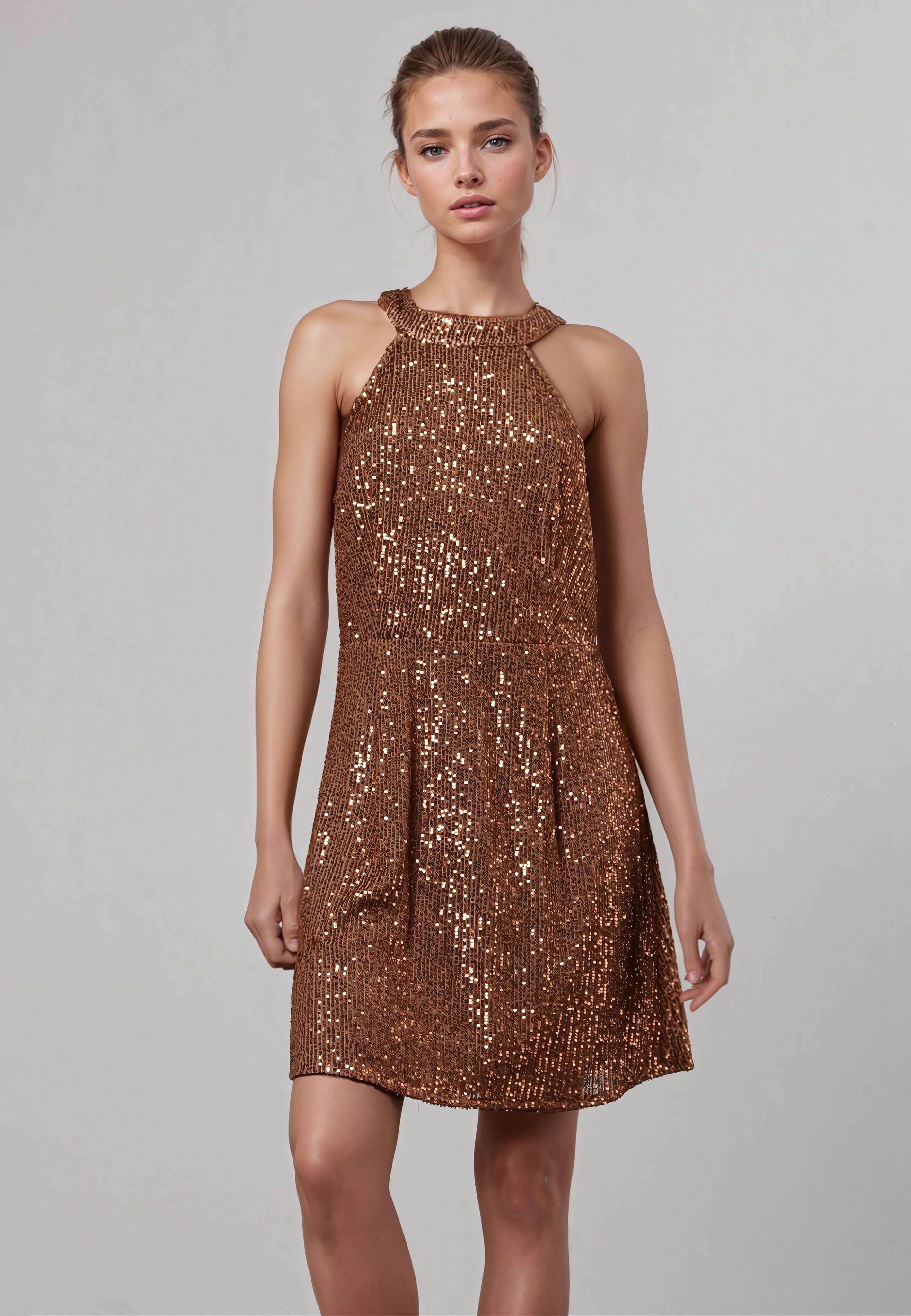 RELIGION Touch Brown Sequin Mini Dress RELIGION Touch Brown Sequin Mini Dress