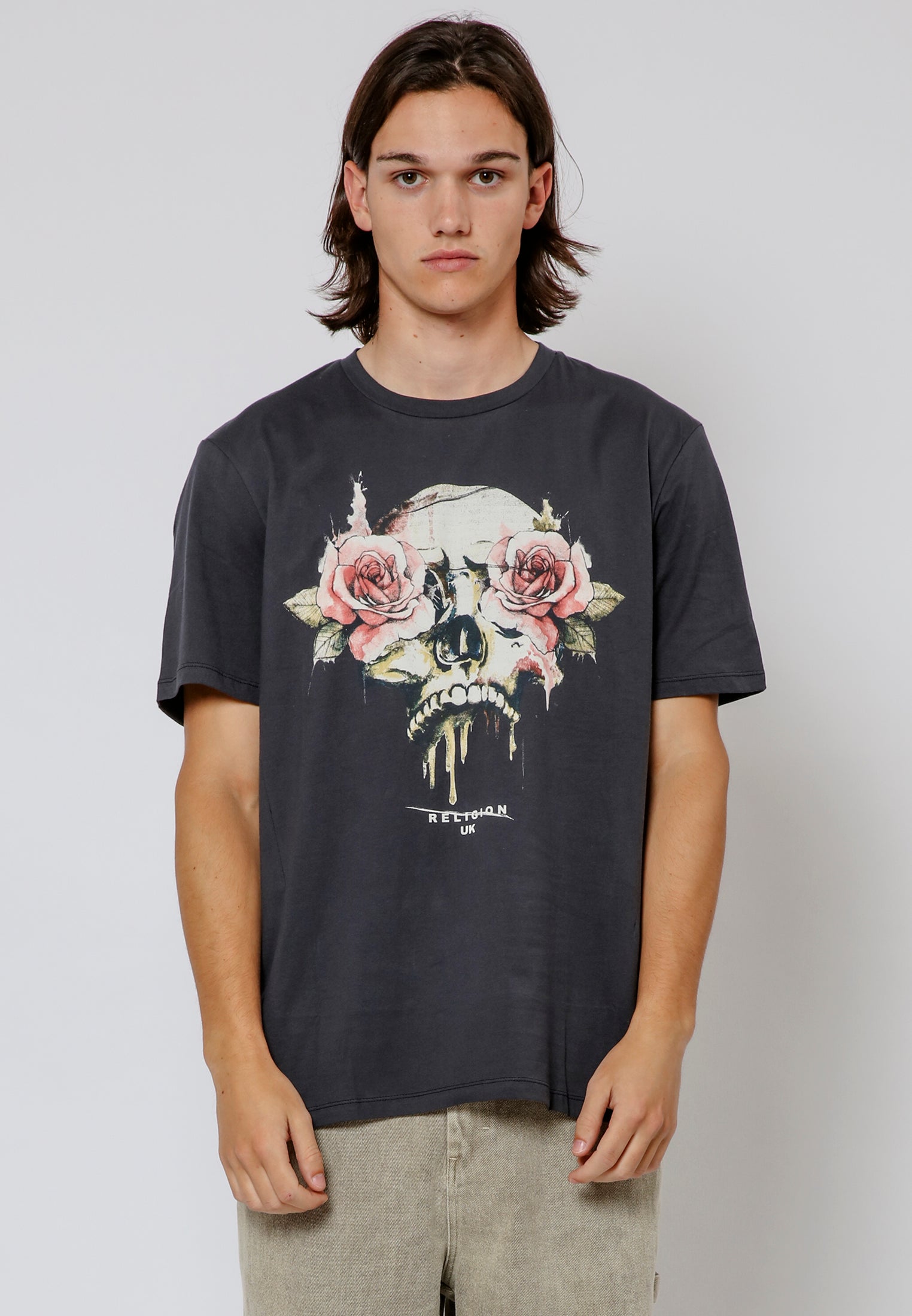ROSES SKULL T-SHIRT WASHED BLACK