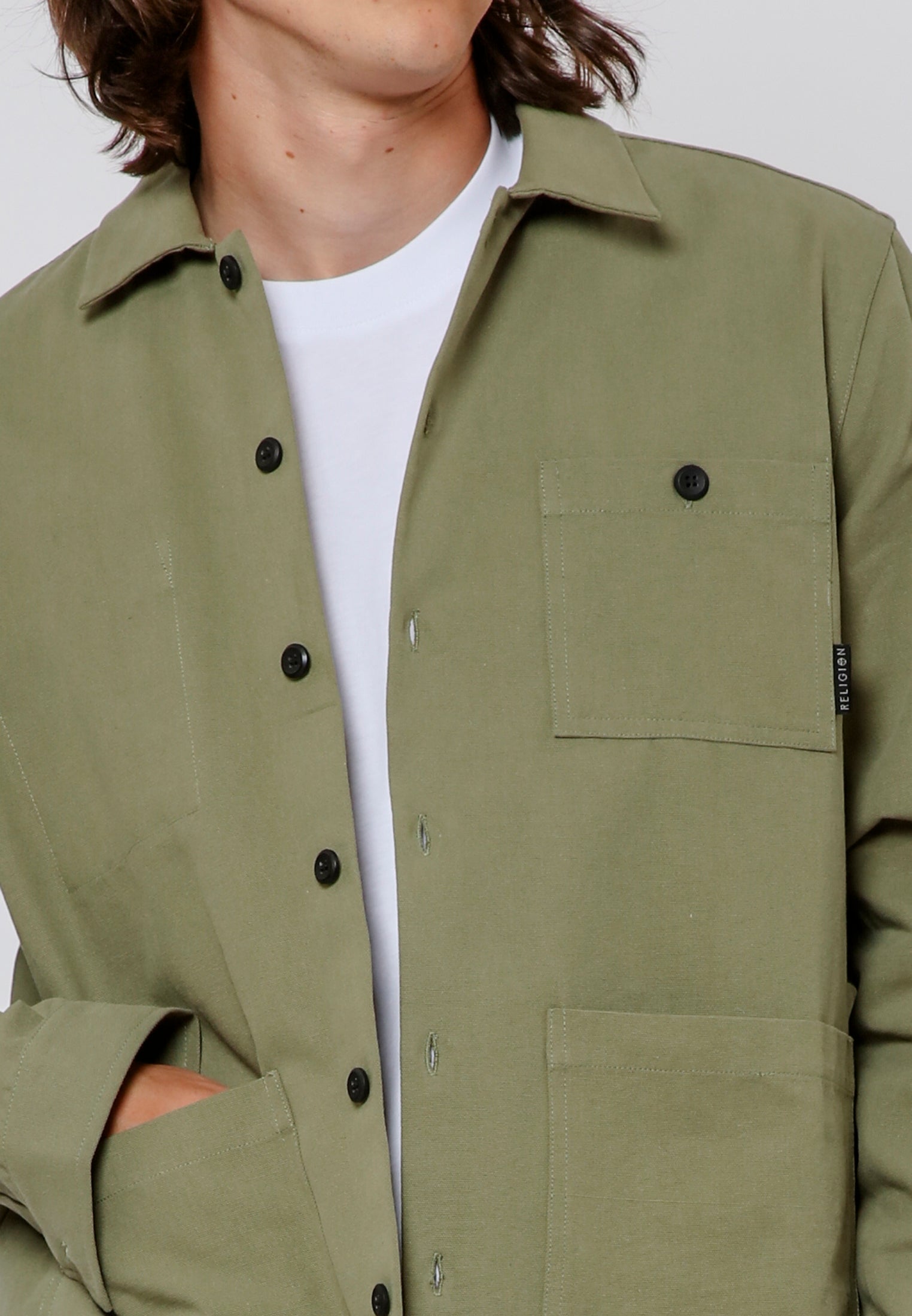 BUTTON UP OVER SHIRT DRILL LIGHT KHAKI