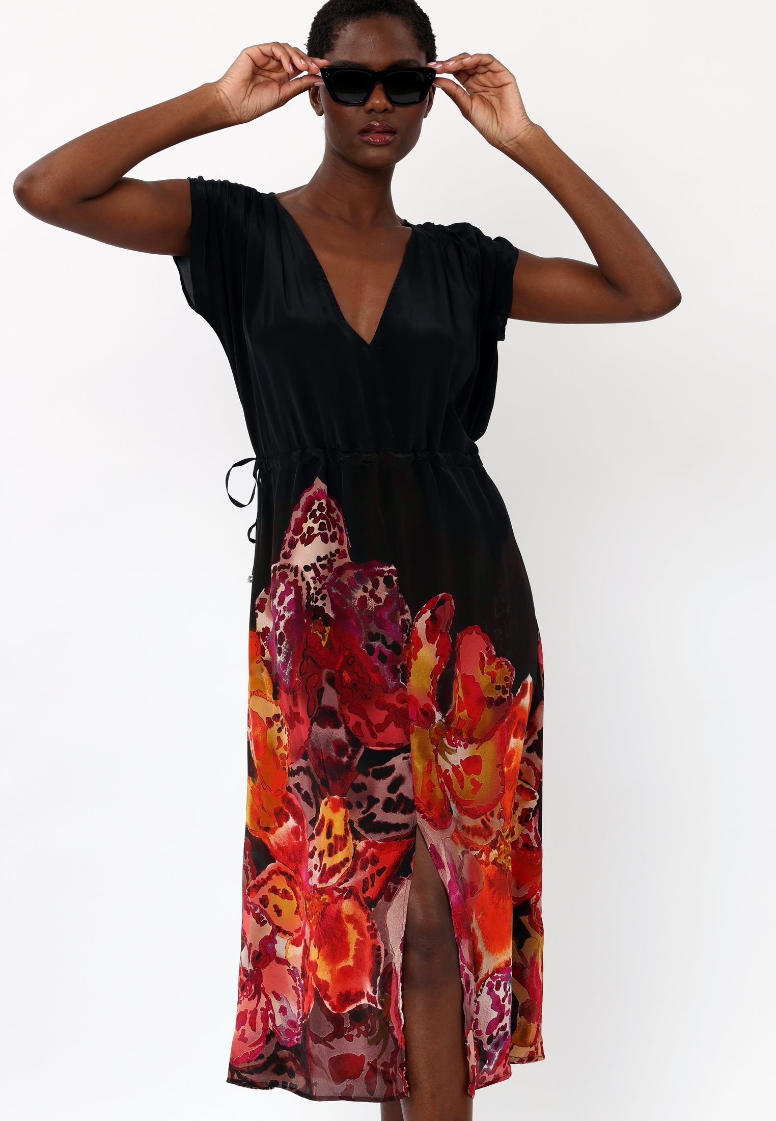 Black and pink hot sale floral maxi dress