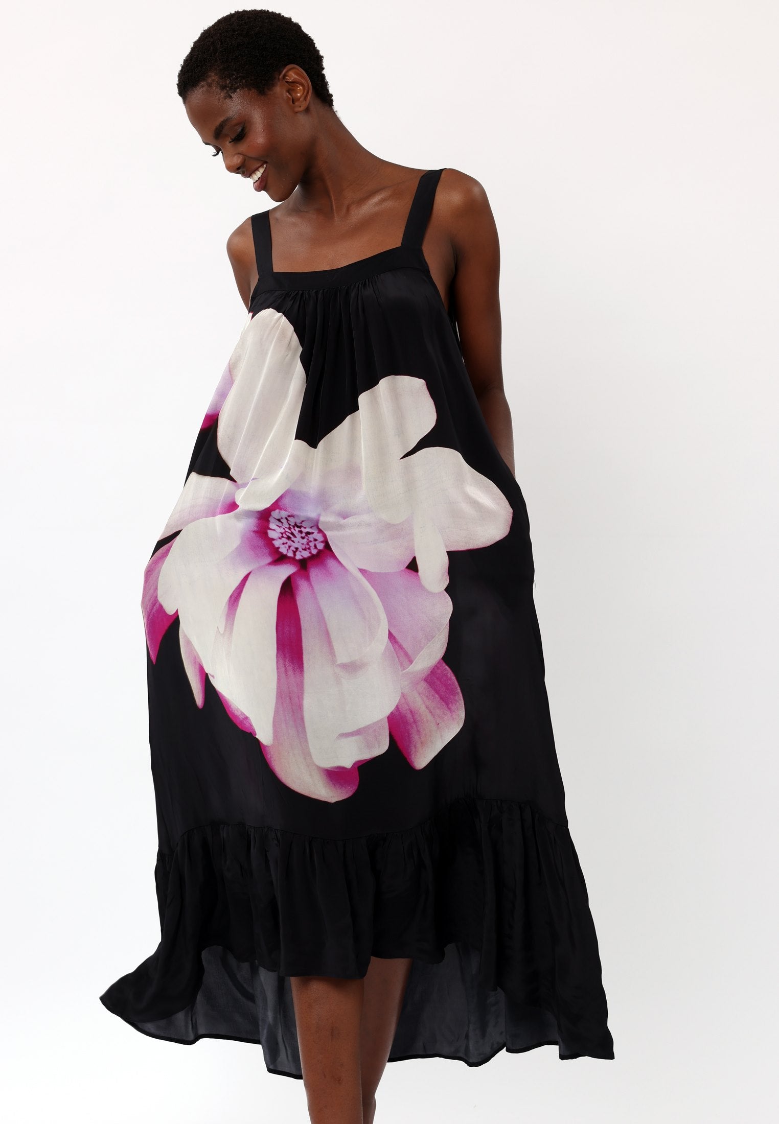 Black maxi dress 2025 with pink flowers