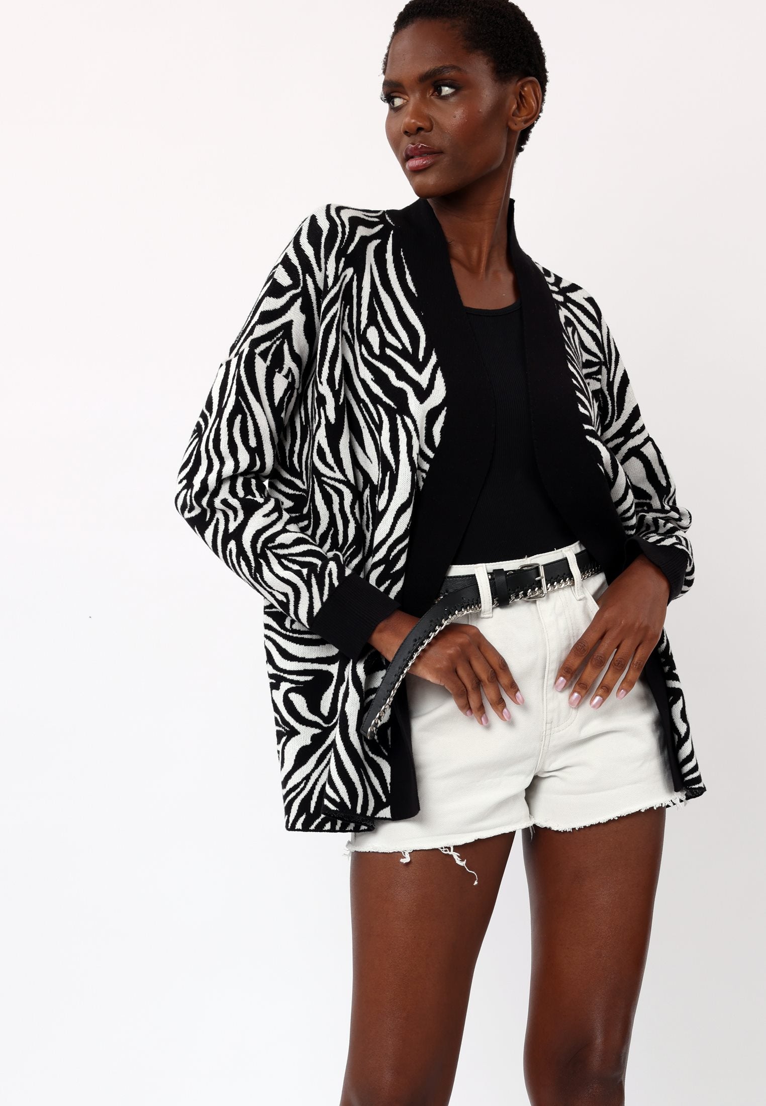 Black and white 2025 animal print cardigan