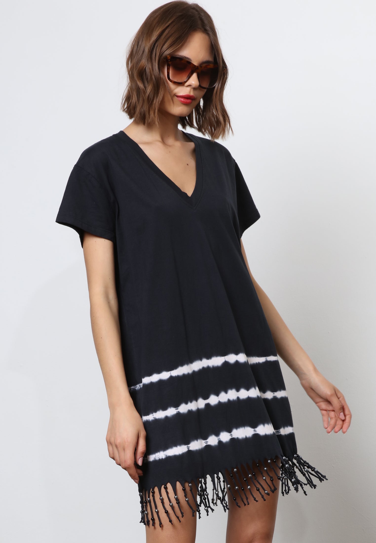 Black and white fringe dress best sale