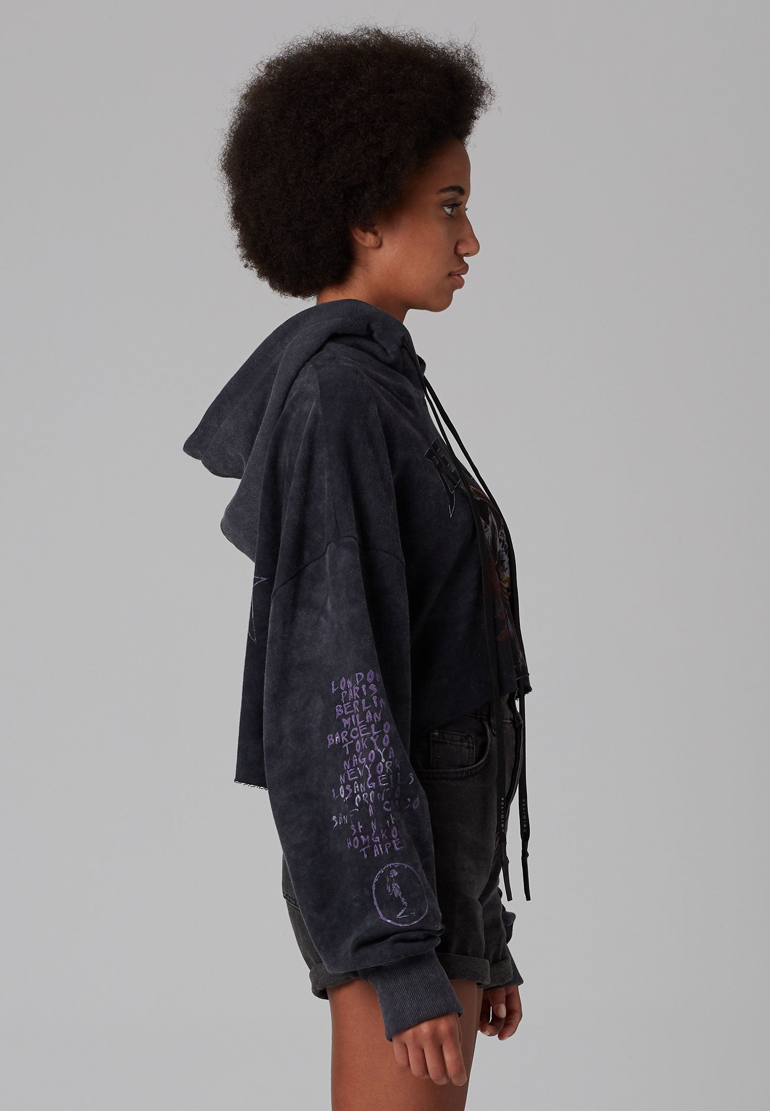 RELIGION ARMY CROP HOODIE VINTAGE BLACK