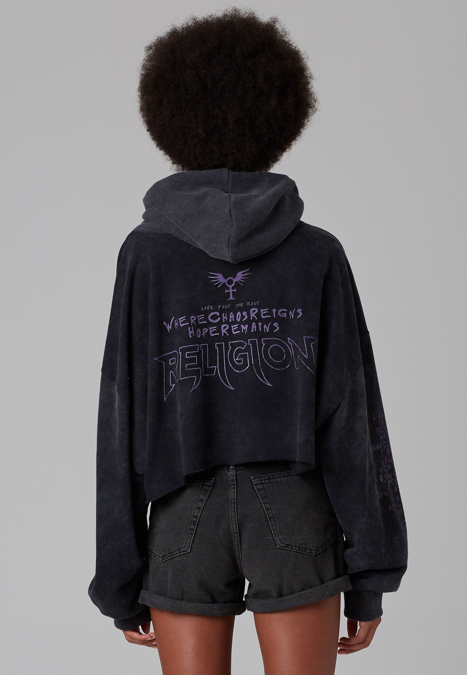 RELIGION ARMY CROP HOODIE VINTAGE BLACK