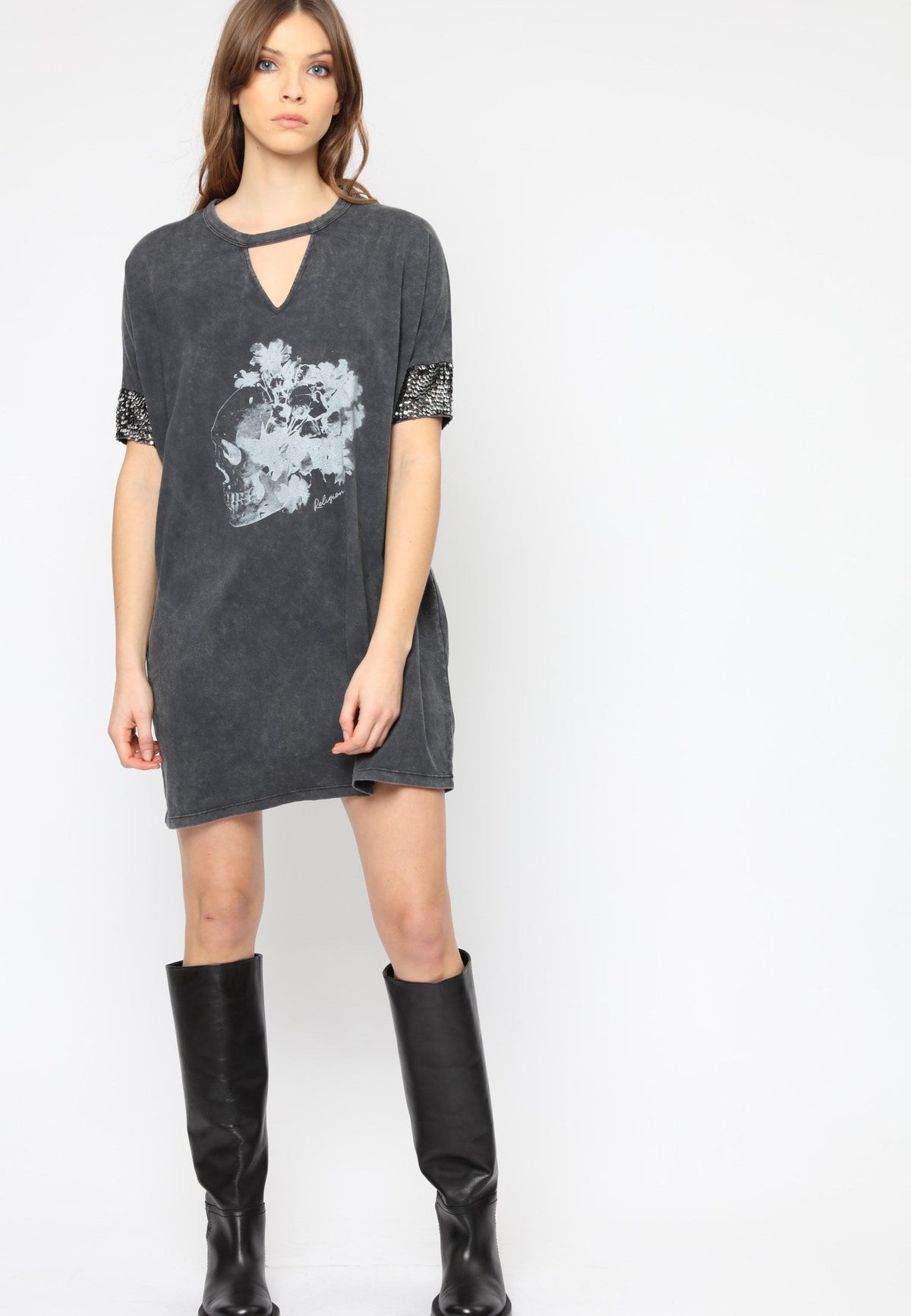 HEART DRESS WASHED BLACK