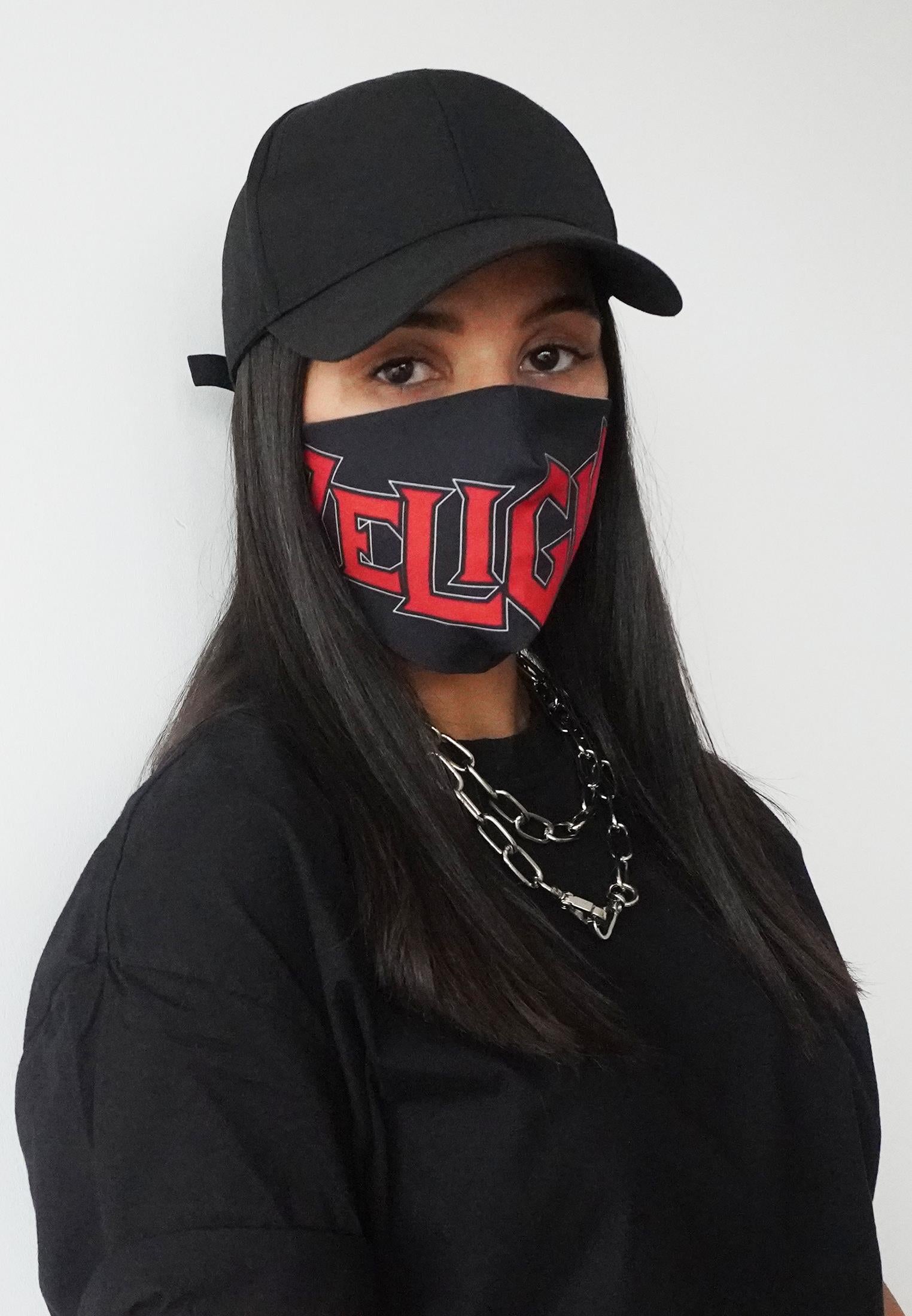 RELIGION Face Mask Black & Red Print
