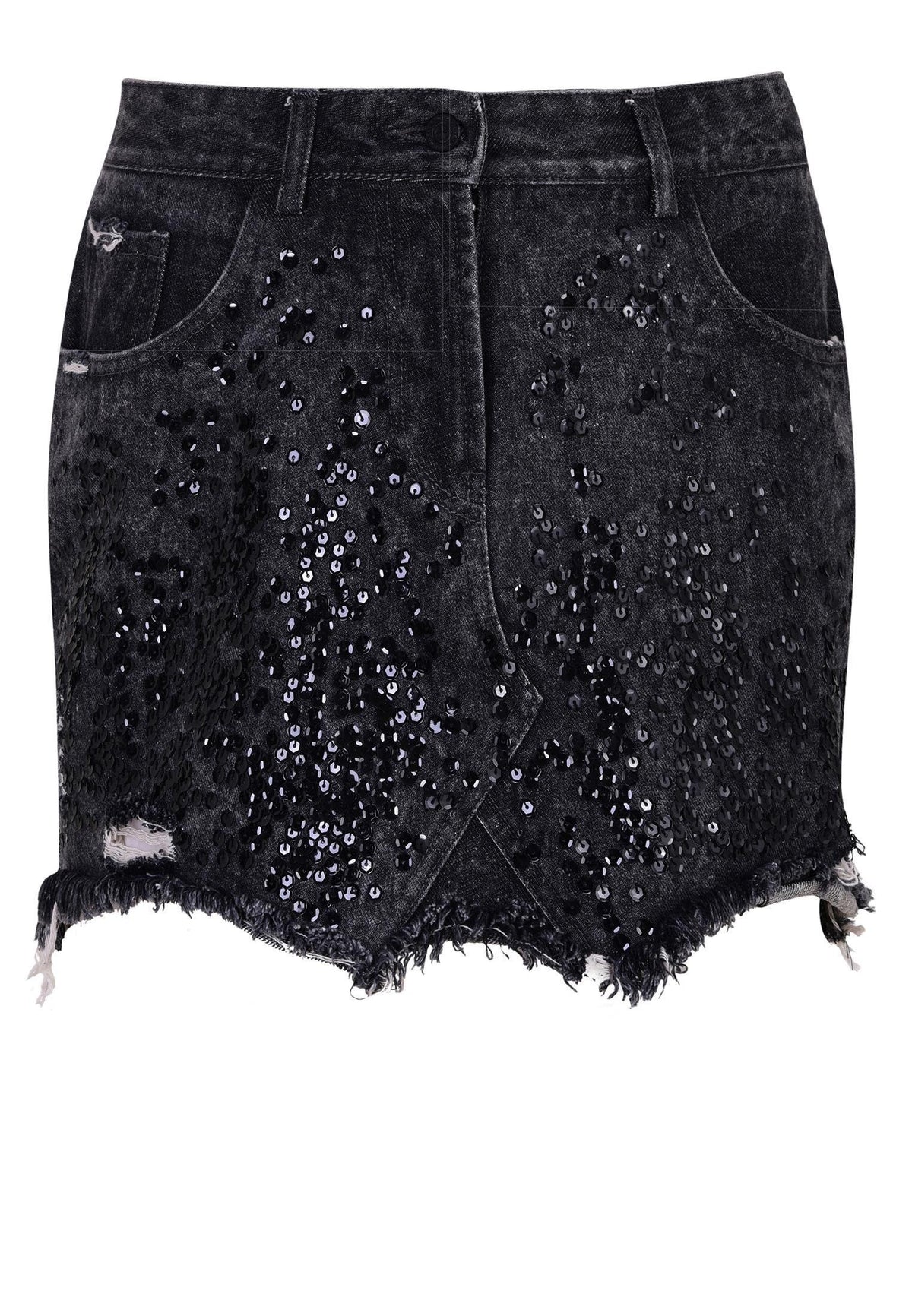 RELIGION Dash Denim Skirt Washed Black