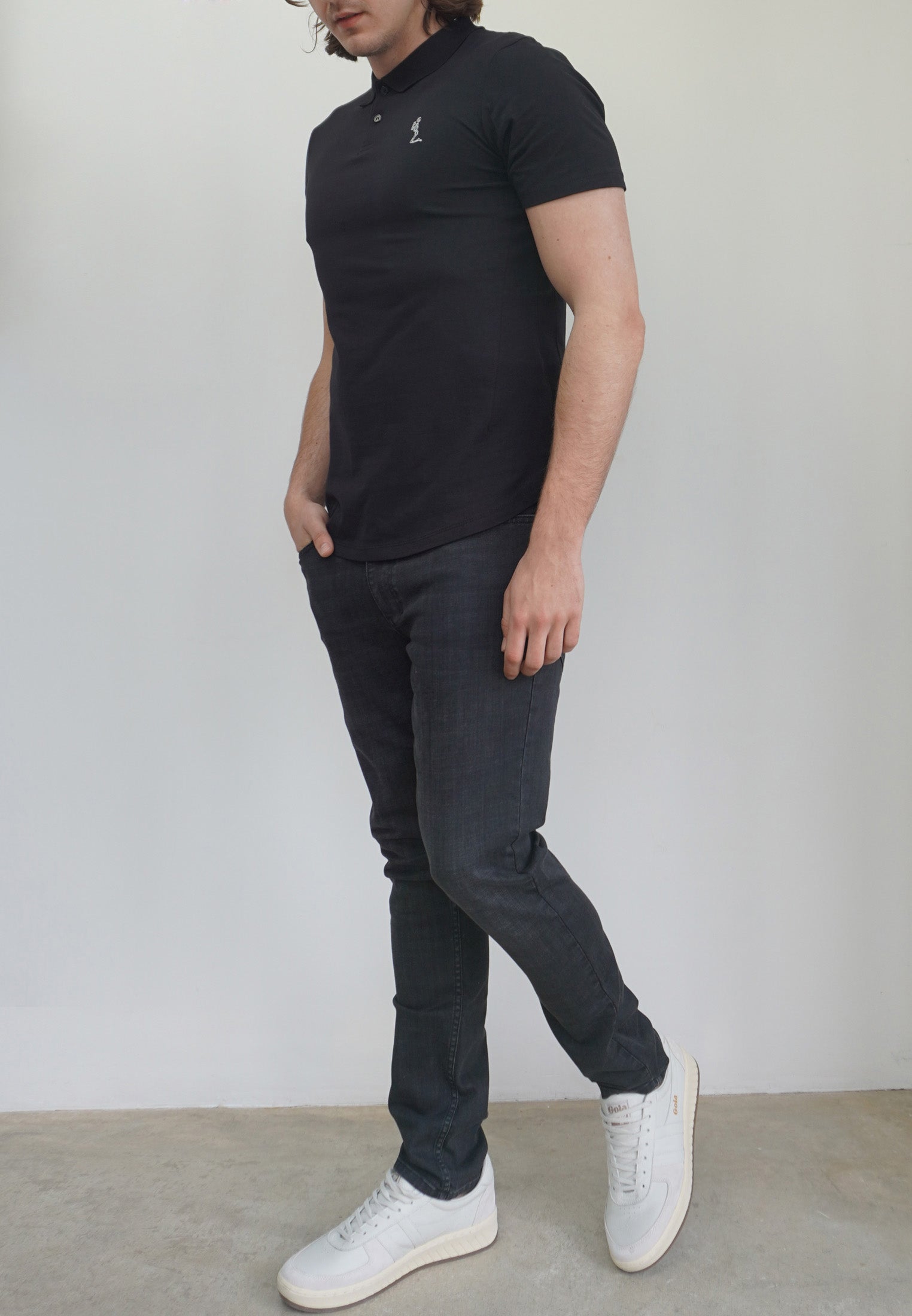 CURVED HEM POLO BLACK