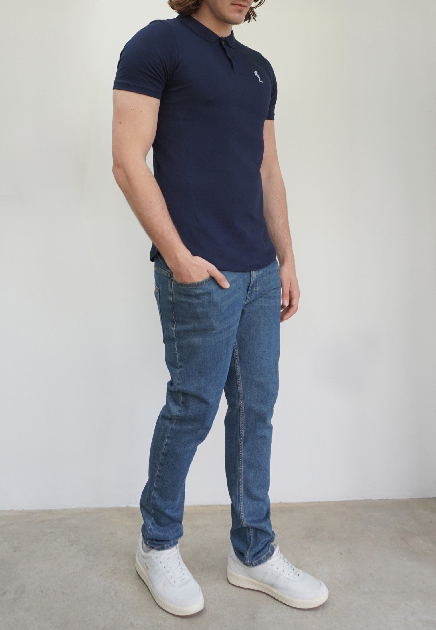 ESSENTIAL CURVED HEM NAVY POLO SHIRT