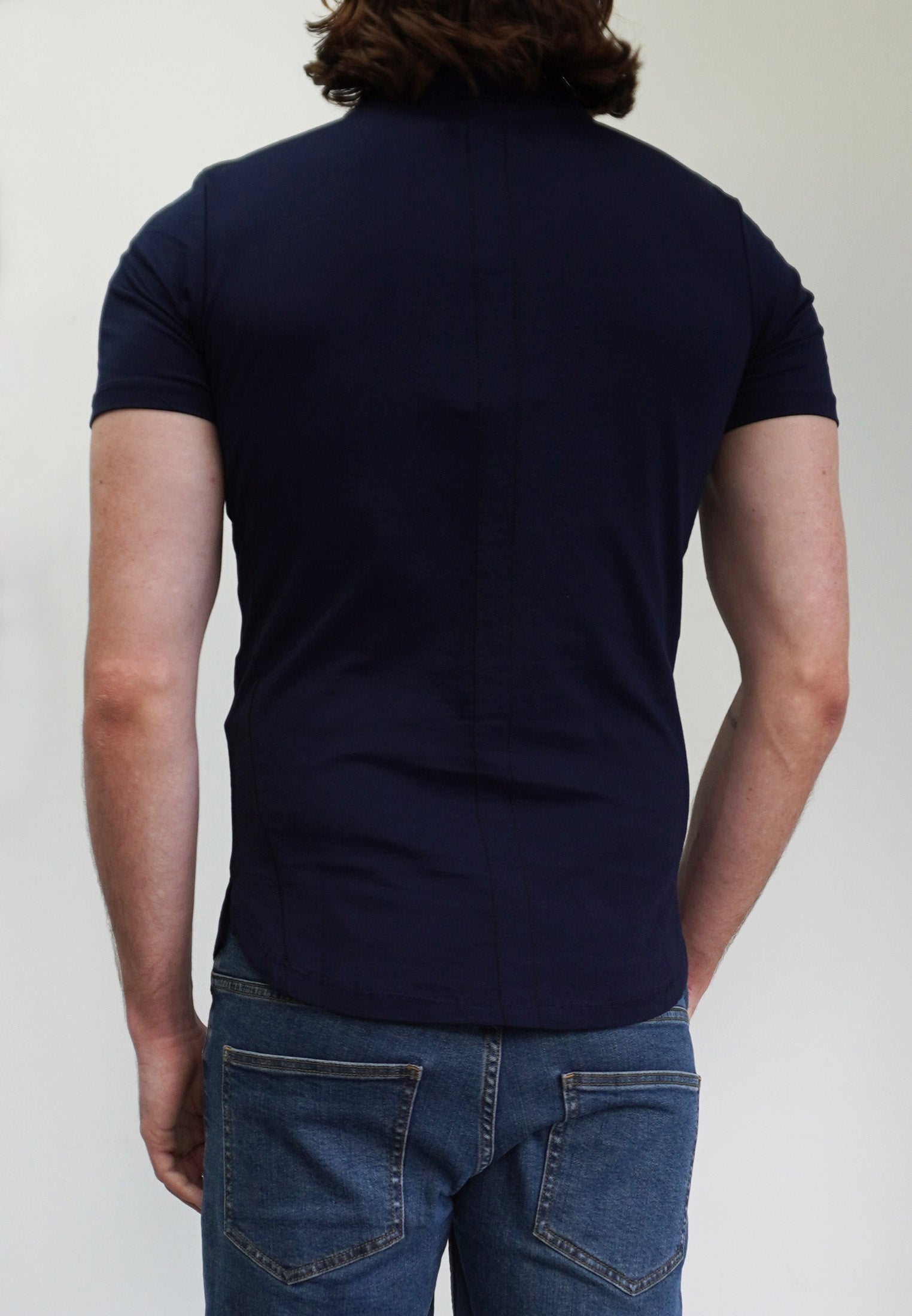 ESSENTIAL CURVED HEM NAVY POLO SHIRT