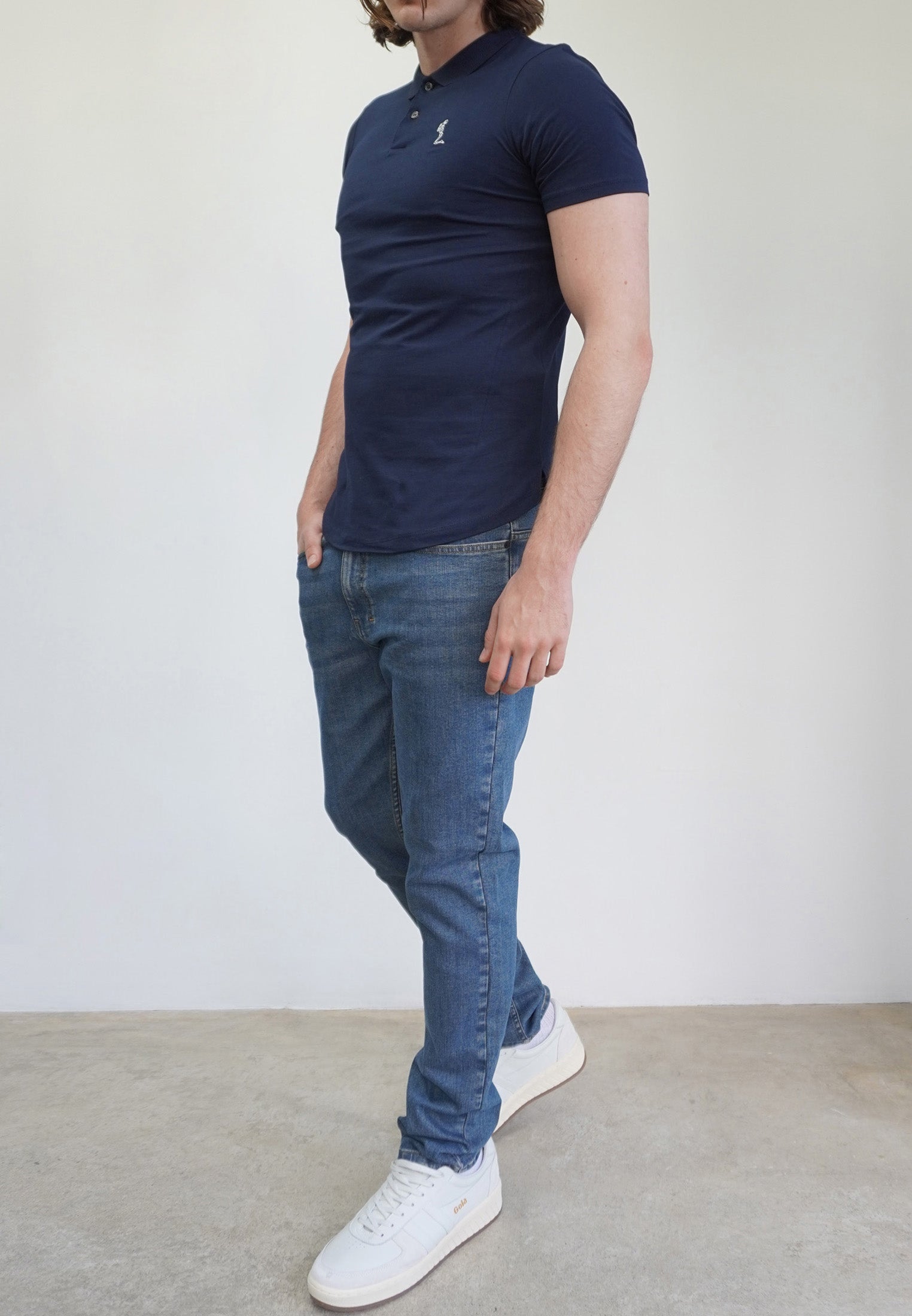 ESSENTIAL CURVED HEM NAVY POLO SHIRT