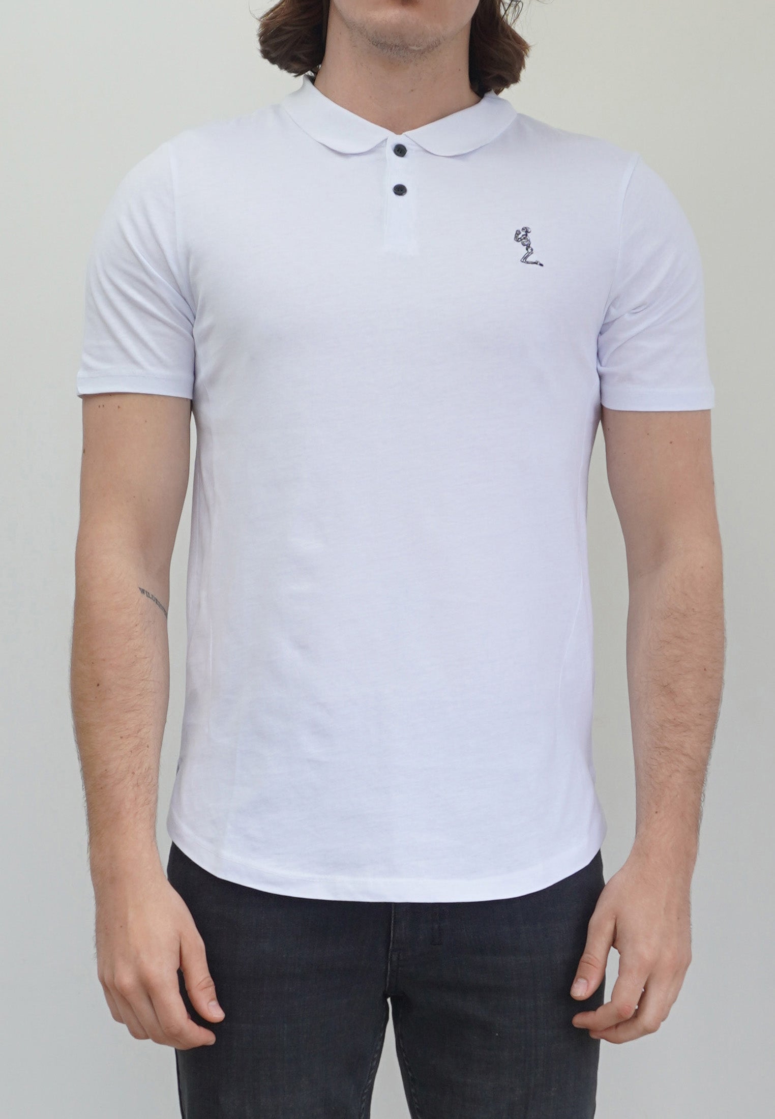 ESSENTIAL CURVED HEM WHITE POLO SHIRT