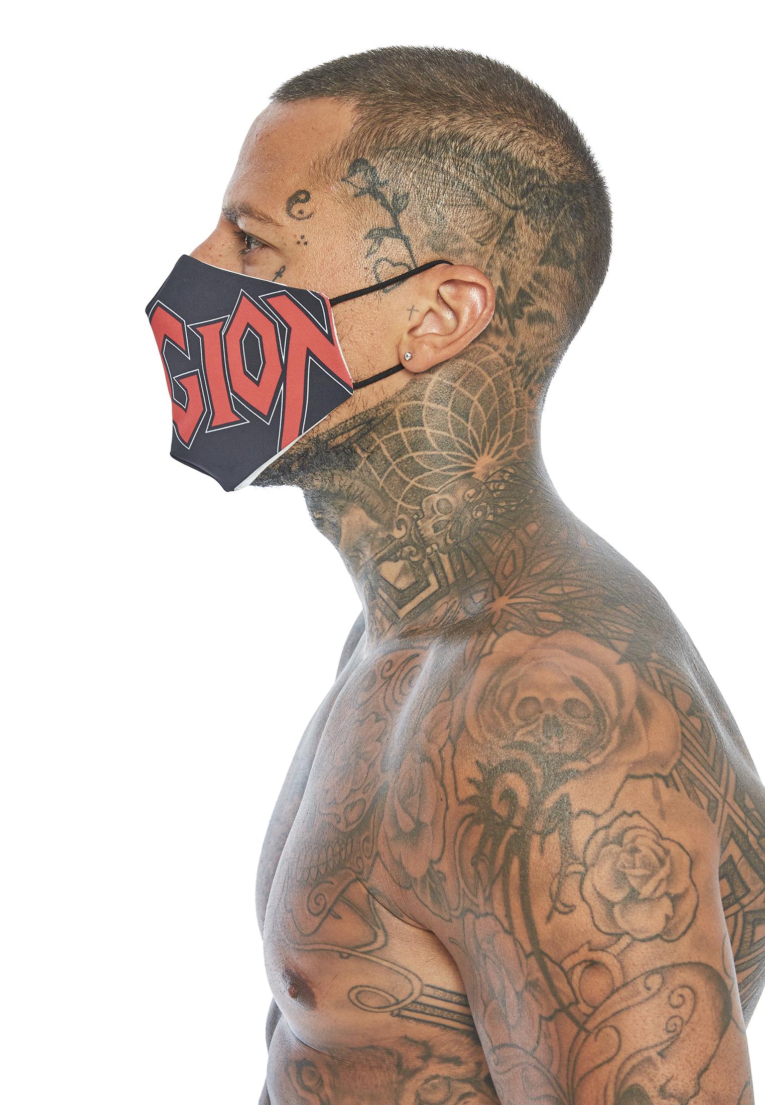 RELIGION Face Mask Black & Red Print