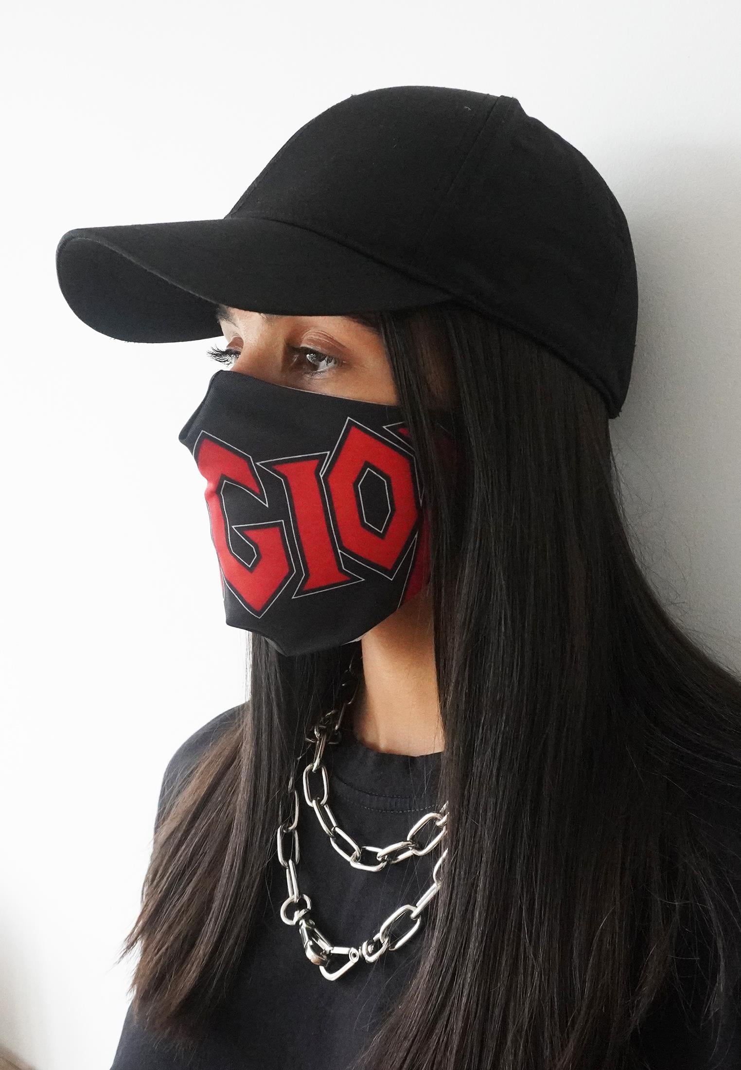 RELIGION Face Mask Black & Red Print