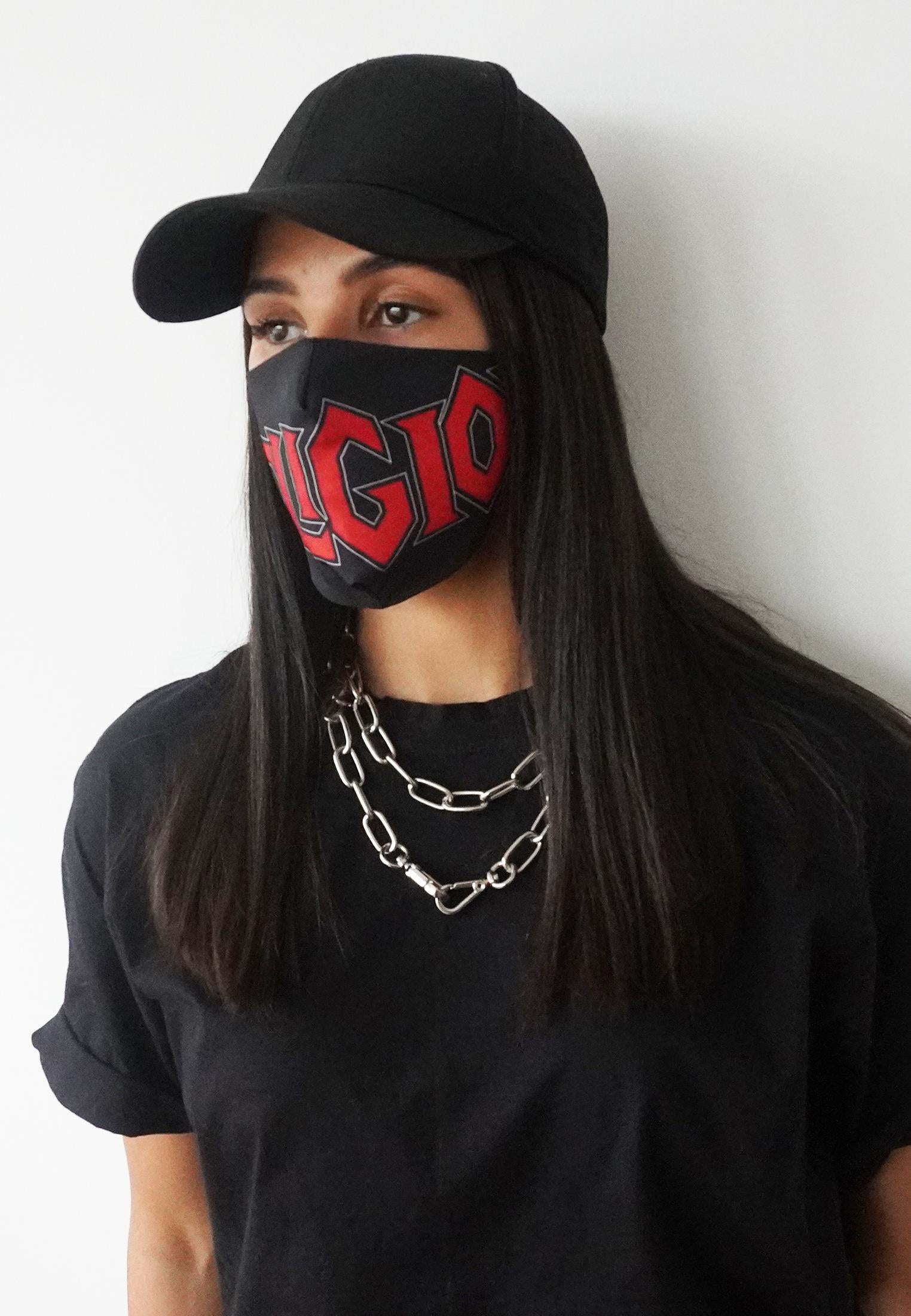 RELIGION Face Mask Black & Red Print