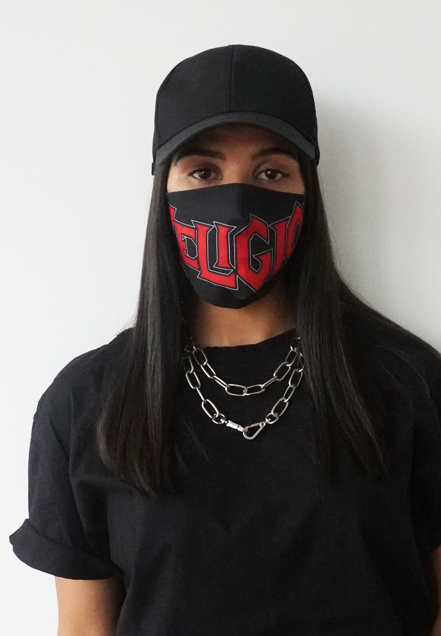 RELIGION Face Mask Black & Red Print