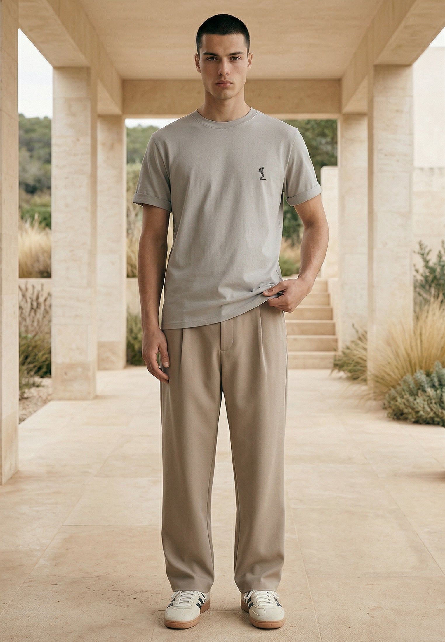 ESSENTIAL ROLLED CUFF T-SHIRT LIGHT GREY