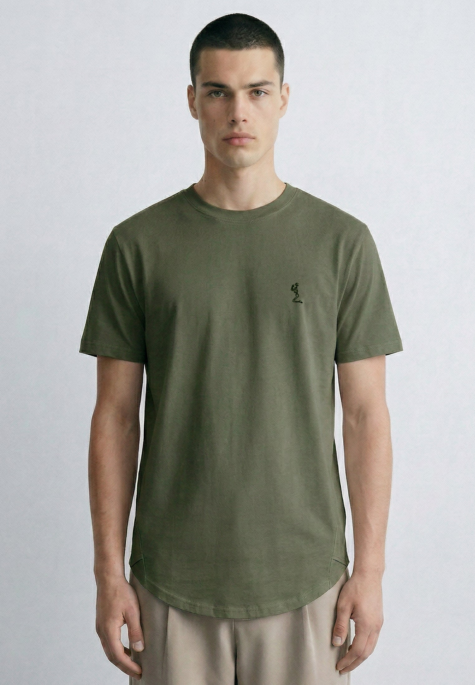 ESSENTIAL SWAG CURVED HEM DARK OLIVE T-SHIRT