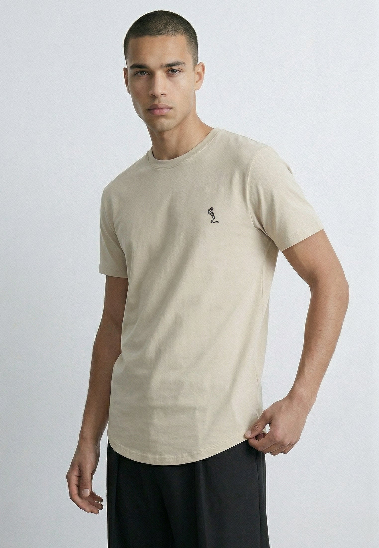 ESSENTIAL SWAG CURVED HEM FAWN T-SHIRT