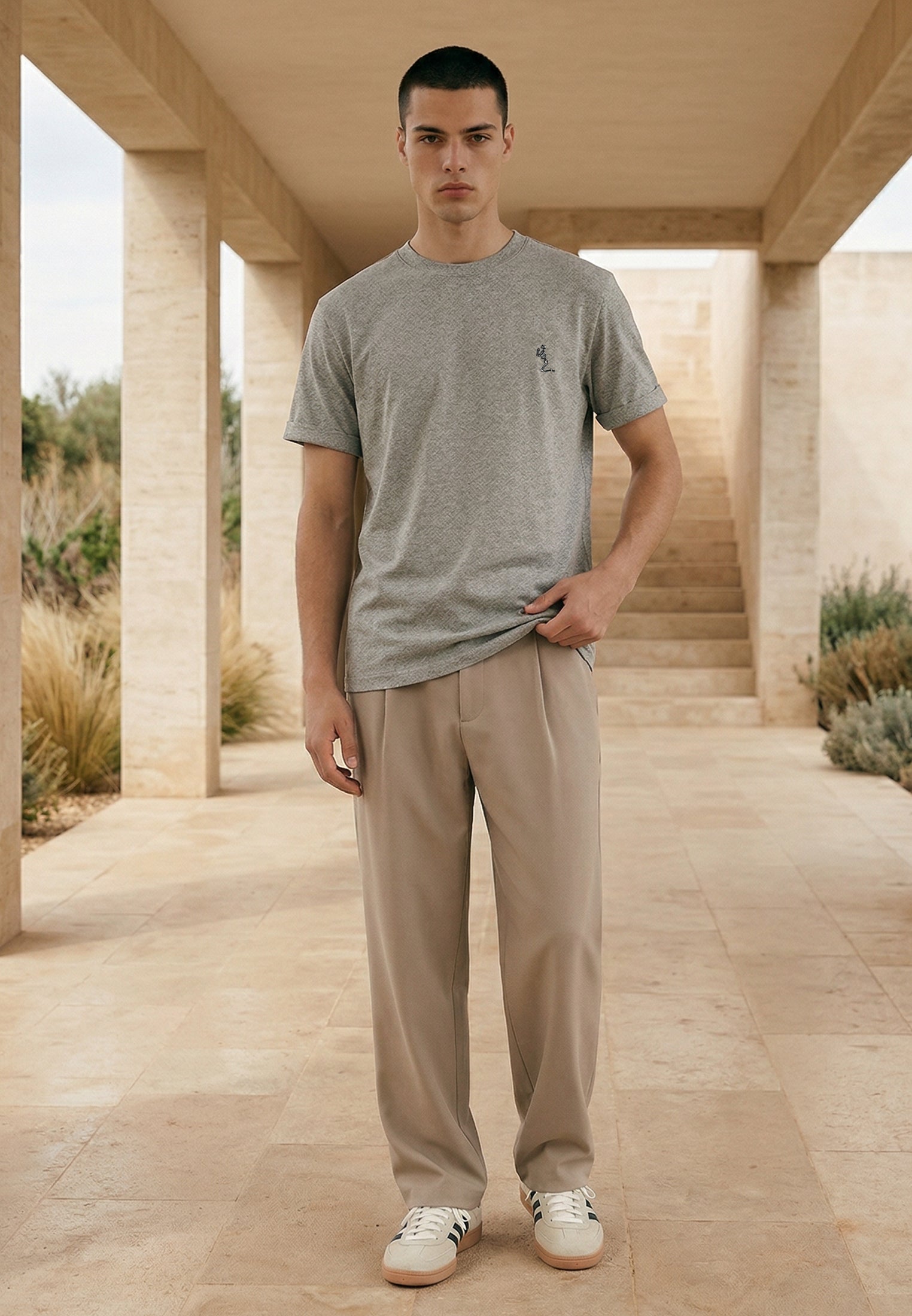 ESSENTIAL ROLLED CUFF T-SHIRT GREY MARL