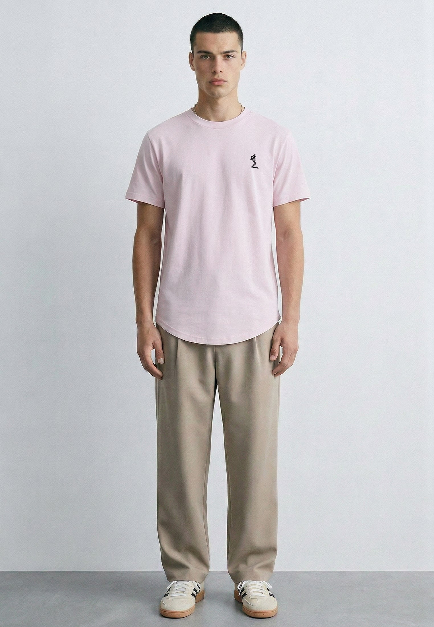 ESSENTIAL SWAG CURVED HEM PALE PINK T-SHIRT