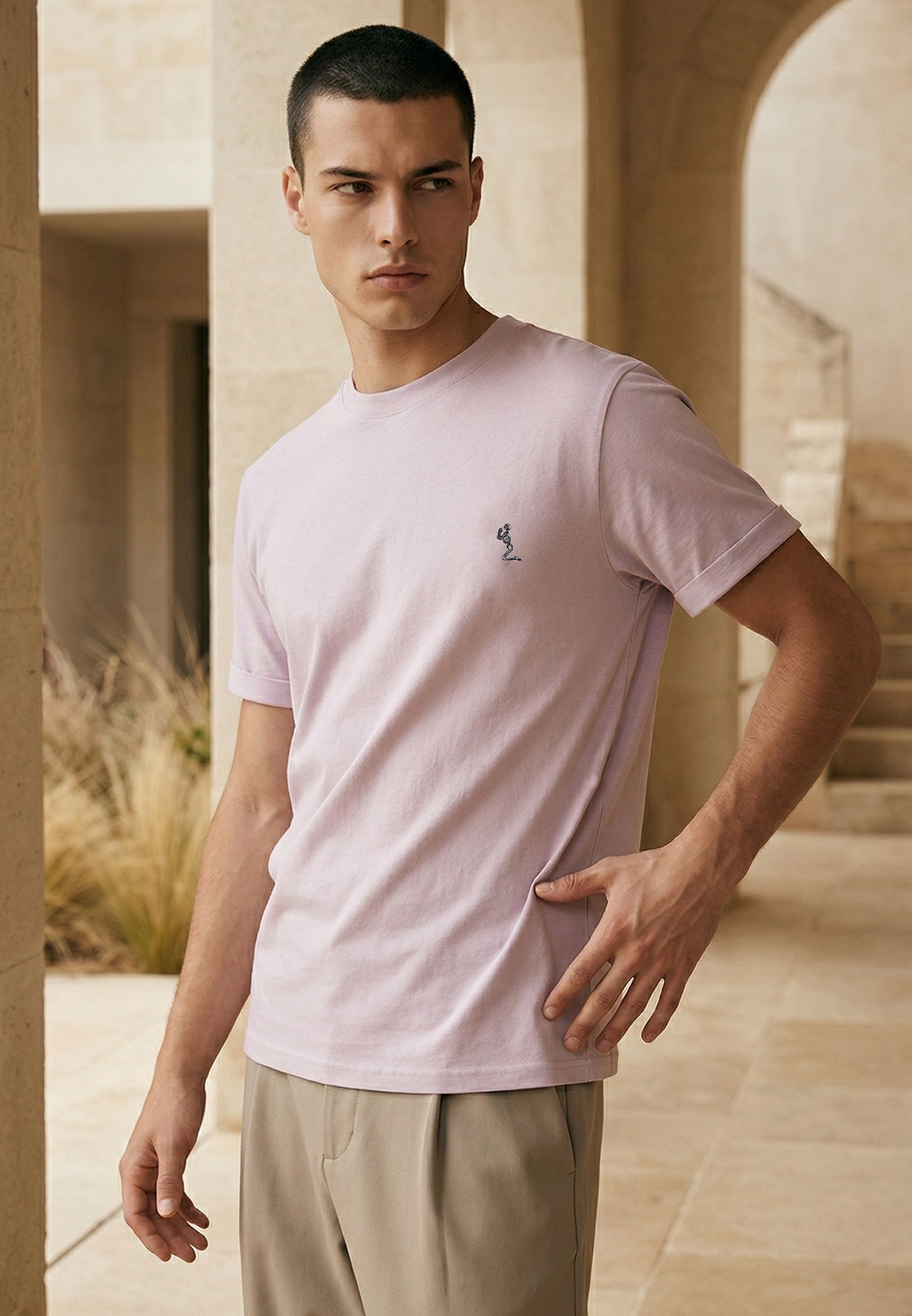 ESSENTIAL ROLLED CUFF T-SHIRT PALE PINK