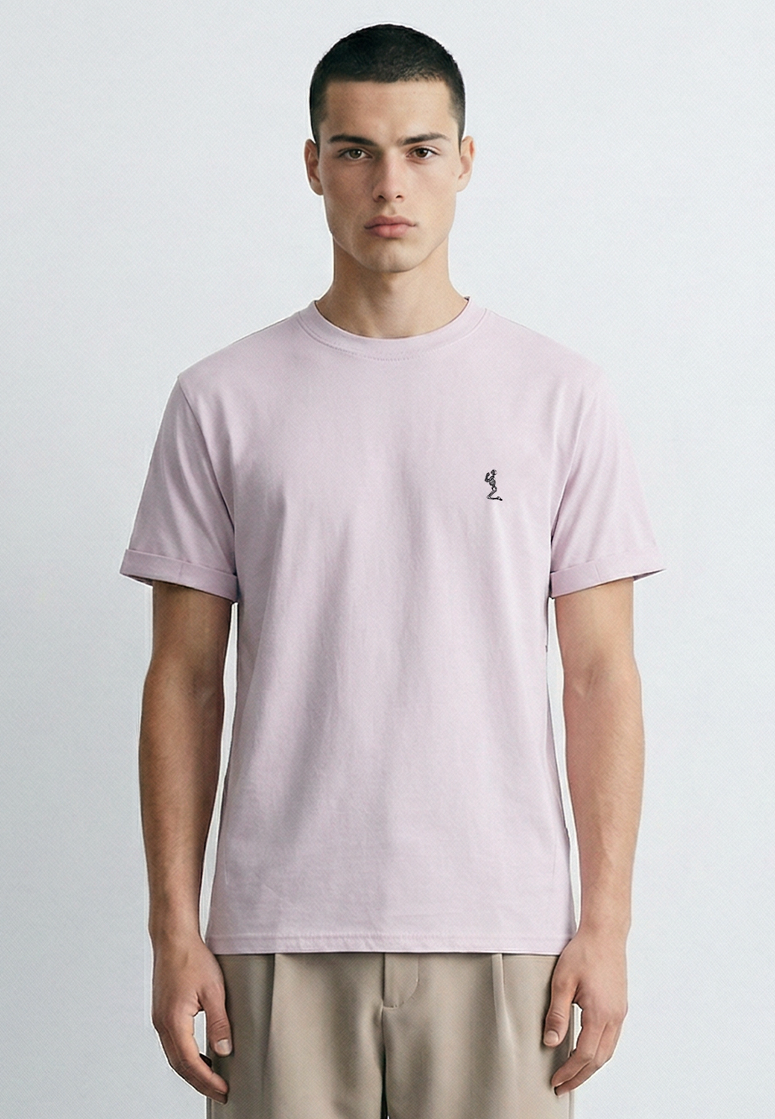 ESSENTIAL ROLLED CUFF T-SHIRT PALE PINK