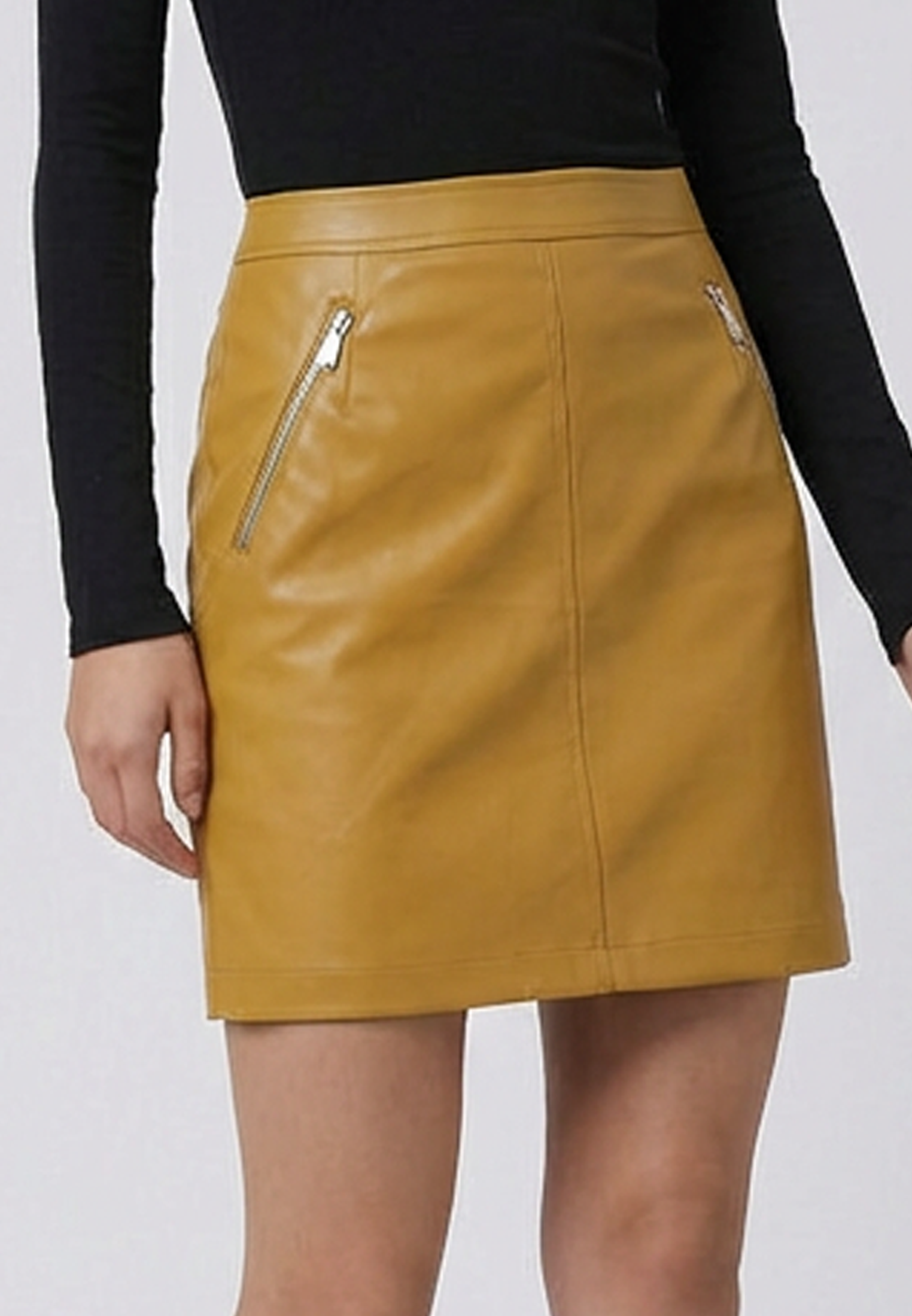 SUN SKIRT CAMEL LEATHER LOOK