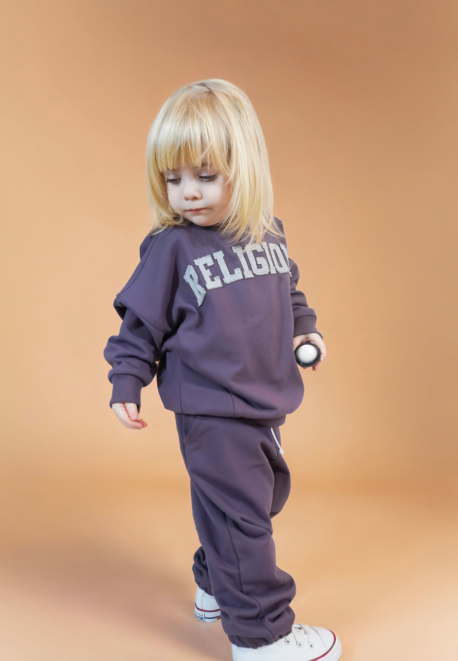 KIDS RELIGION APPLIQUÉ OVERSIZED SWEATSHIRT MAUVE