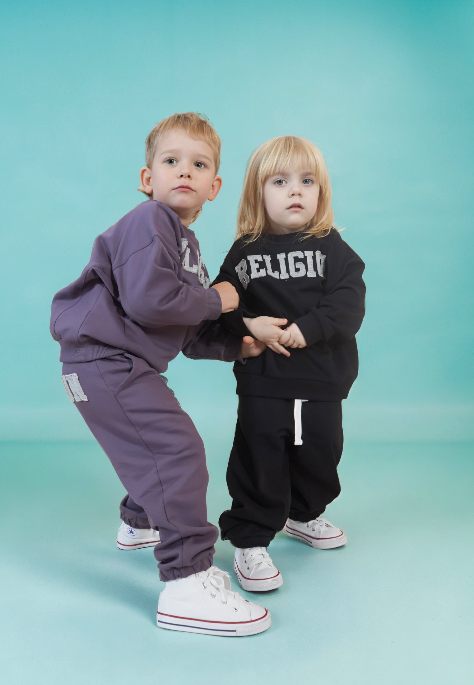 KIDS RELIGION APPLIQUÉ OVERSIZED SWEATSHIRT BLACK