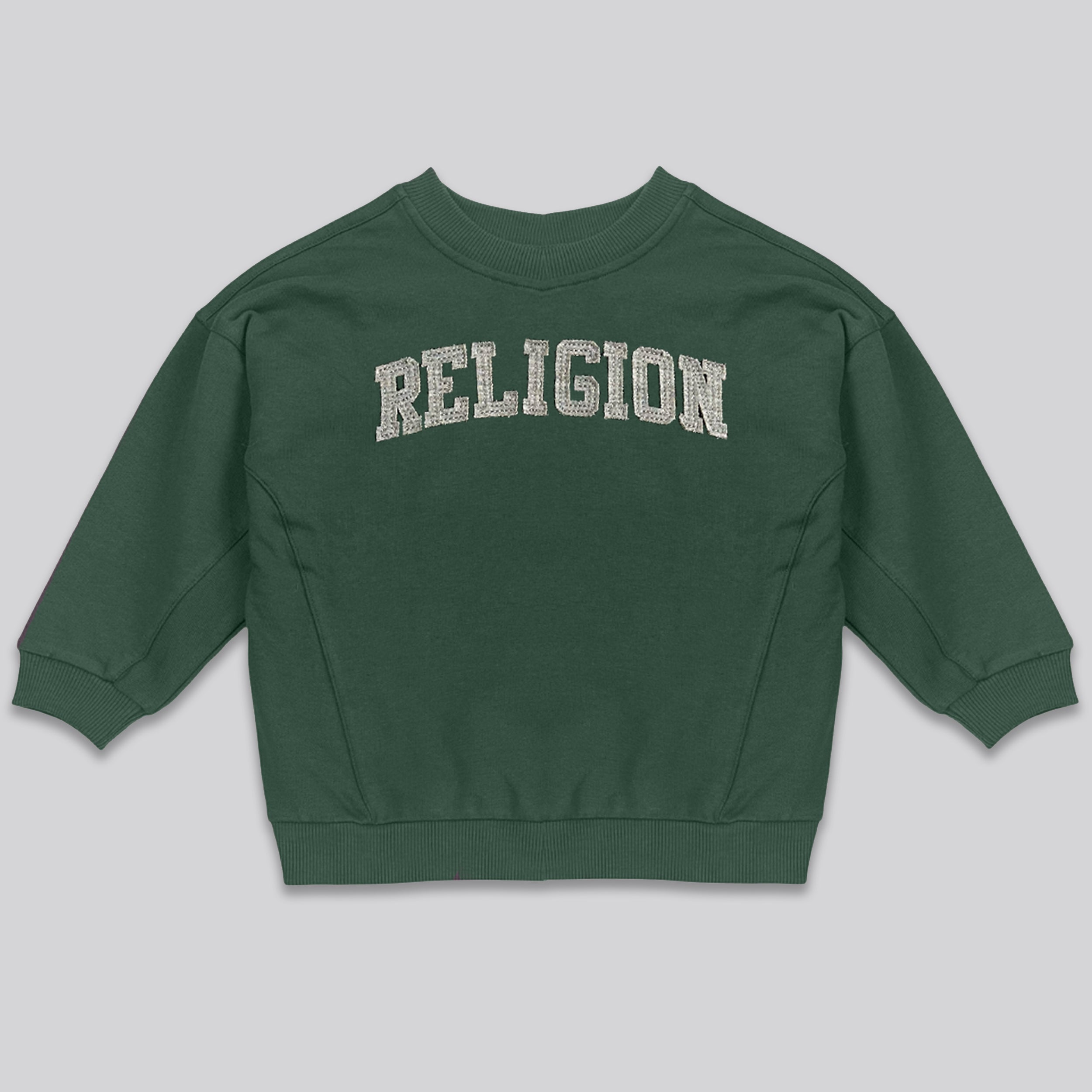 KIDS RELIGION APPLIQUÉ OVERSIZED SWEATSHIRT GREEN