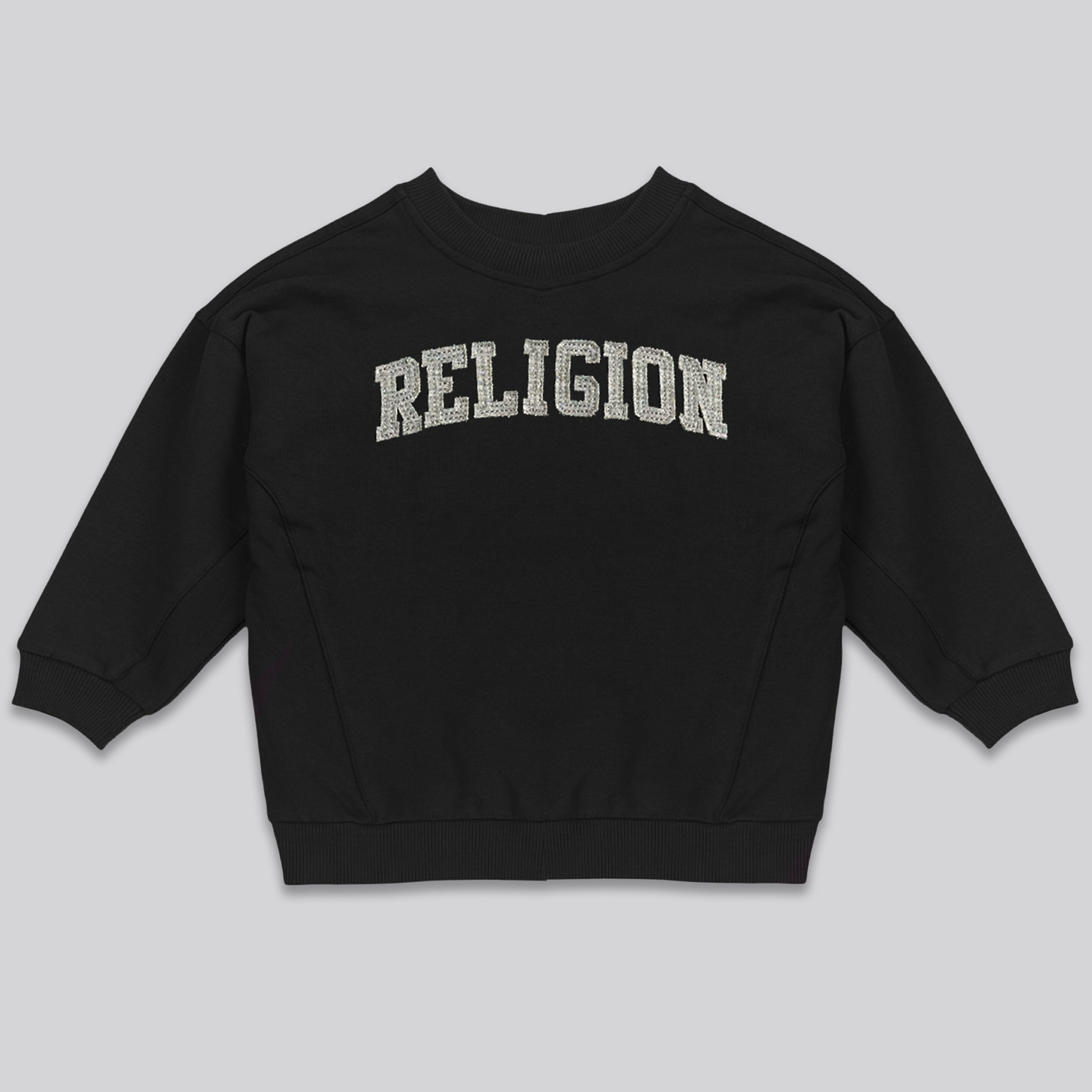 KIDS RELIGION APPLIQUÉ OVERSIZED SWEATSHIRT BLACK