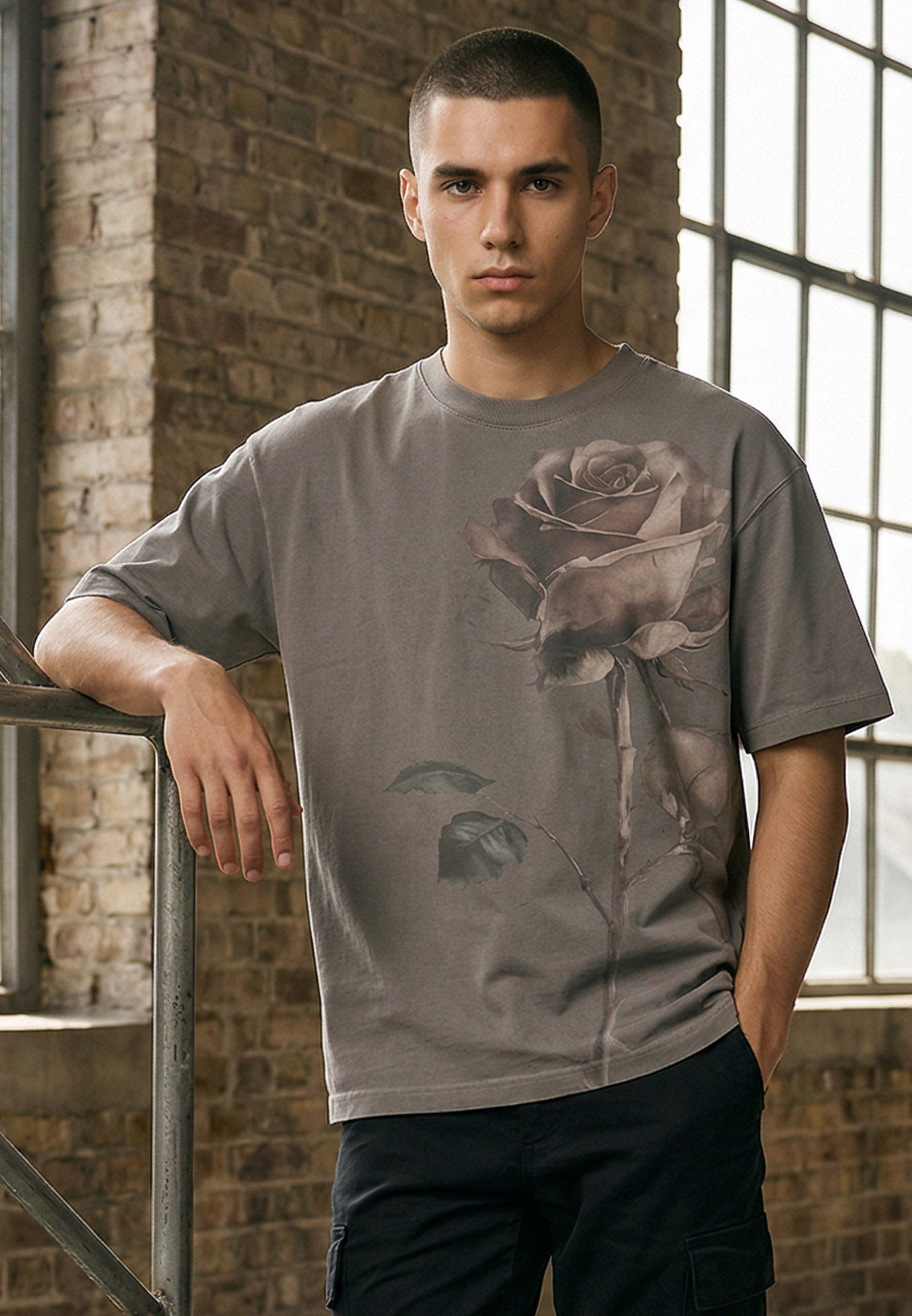 SINGLE ROSE T-SHIRT TAN