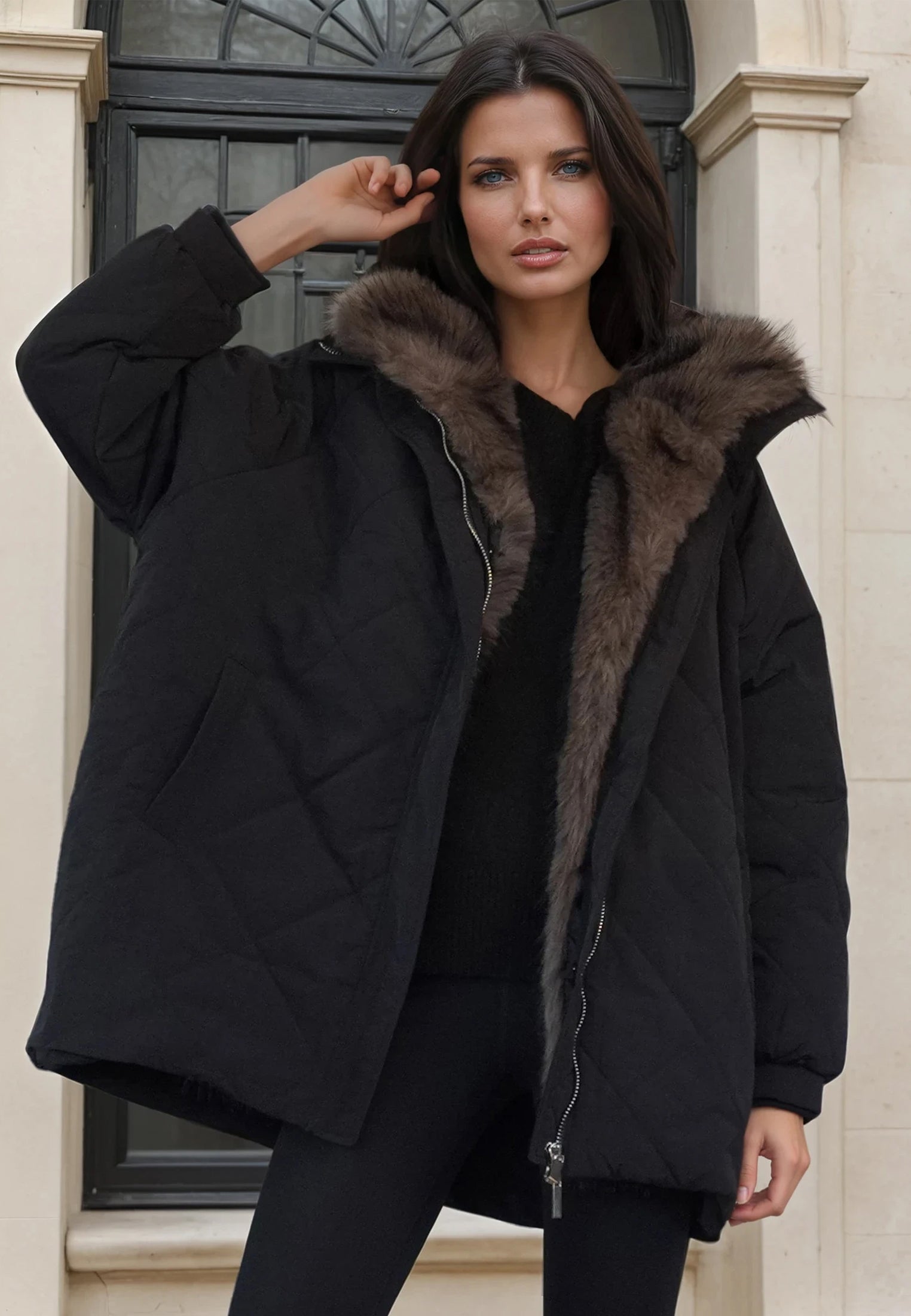 LORNA COAT BLACK & BROWN