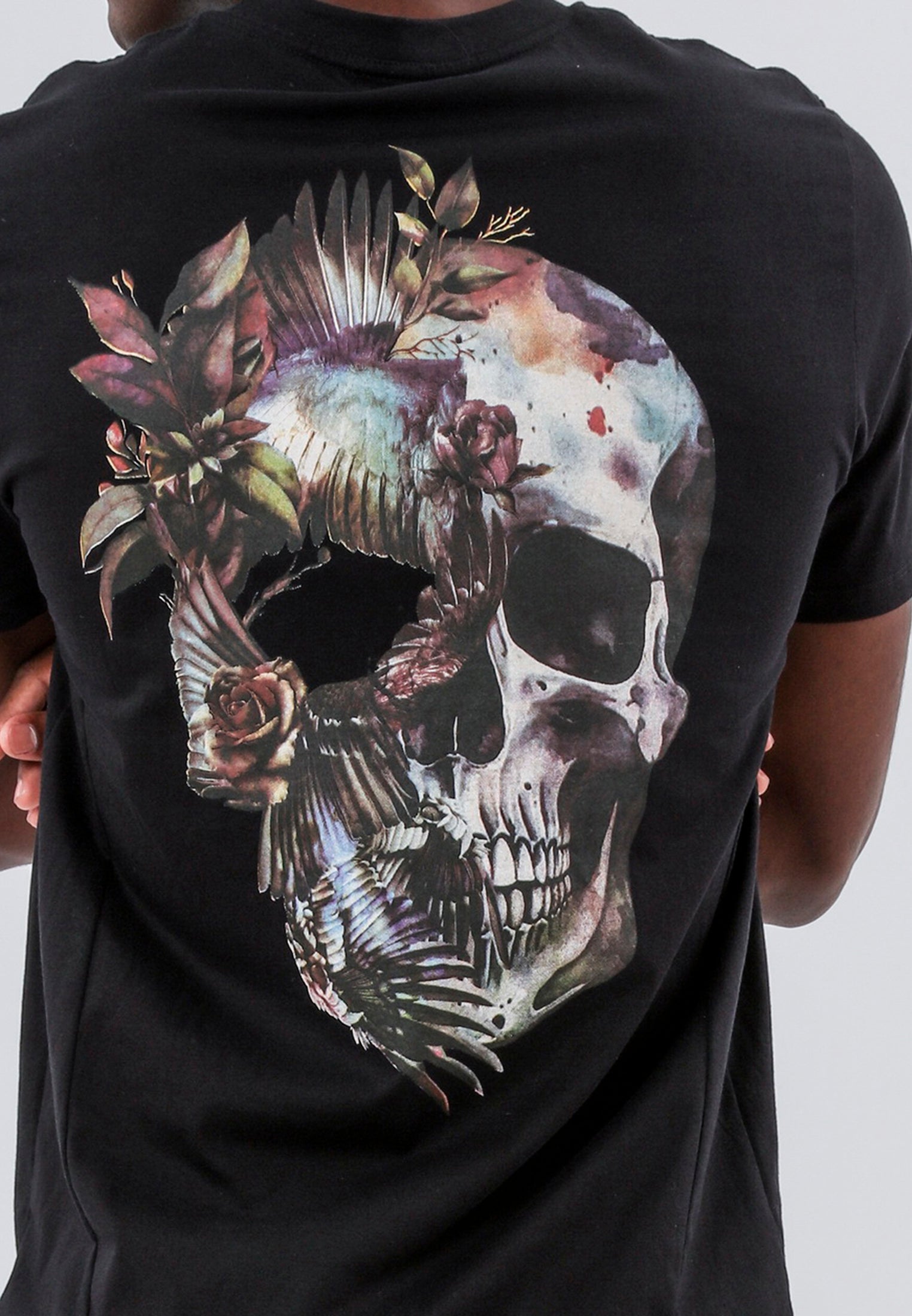 BIRDS WINGS SKULL BLACK T-SHIRT