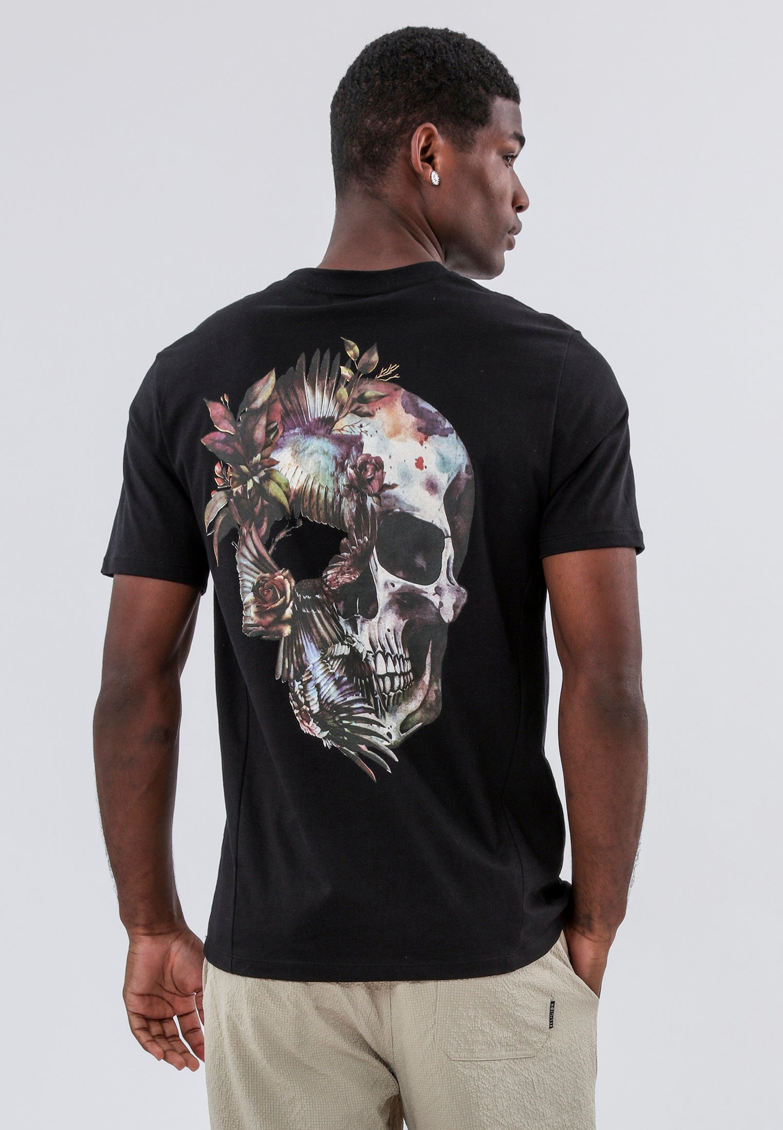 BIRDS WINGS SKULL BLACK T-SHIRT