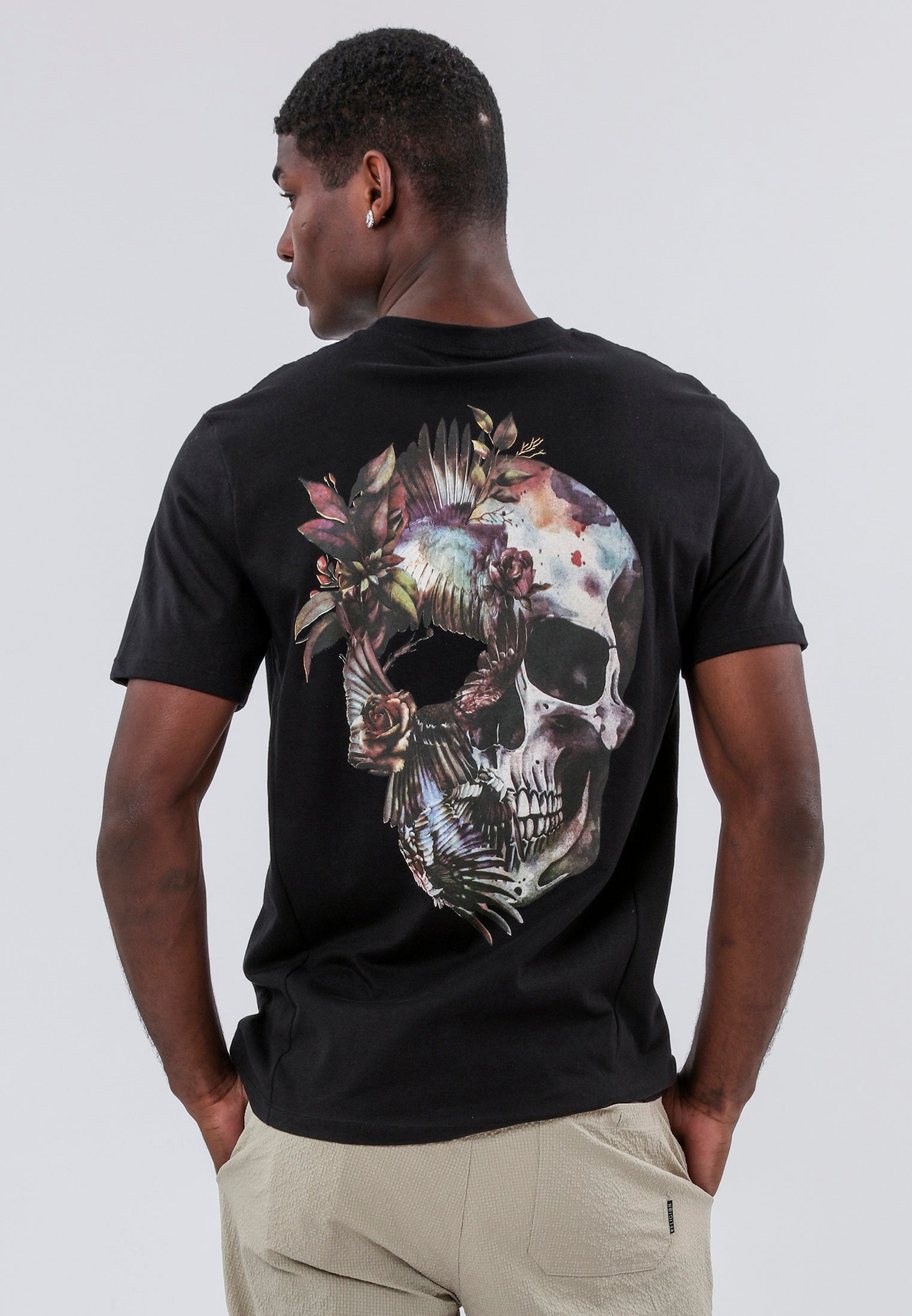 BIRDS WINGS SKULL BLACK T-SHIRT