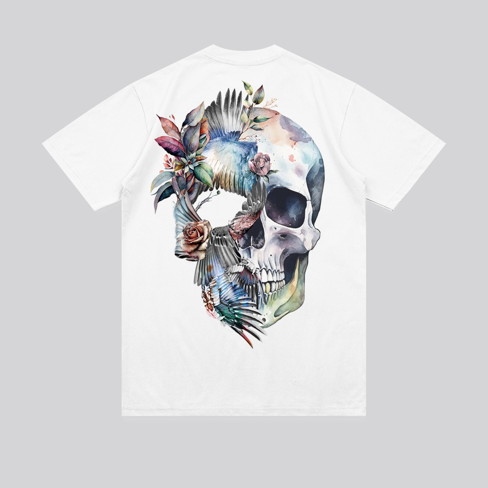 BIRDS WINGS SKULL WHITE T-SHIRT