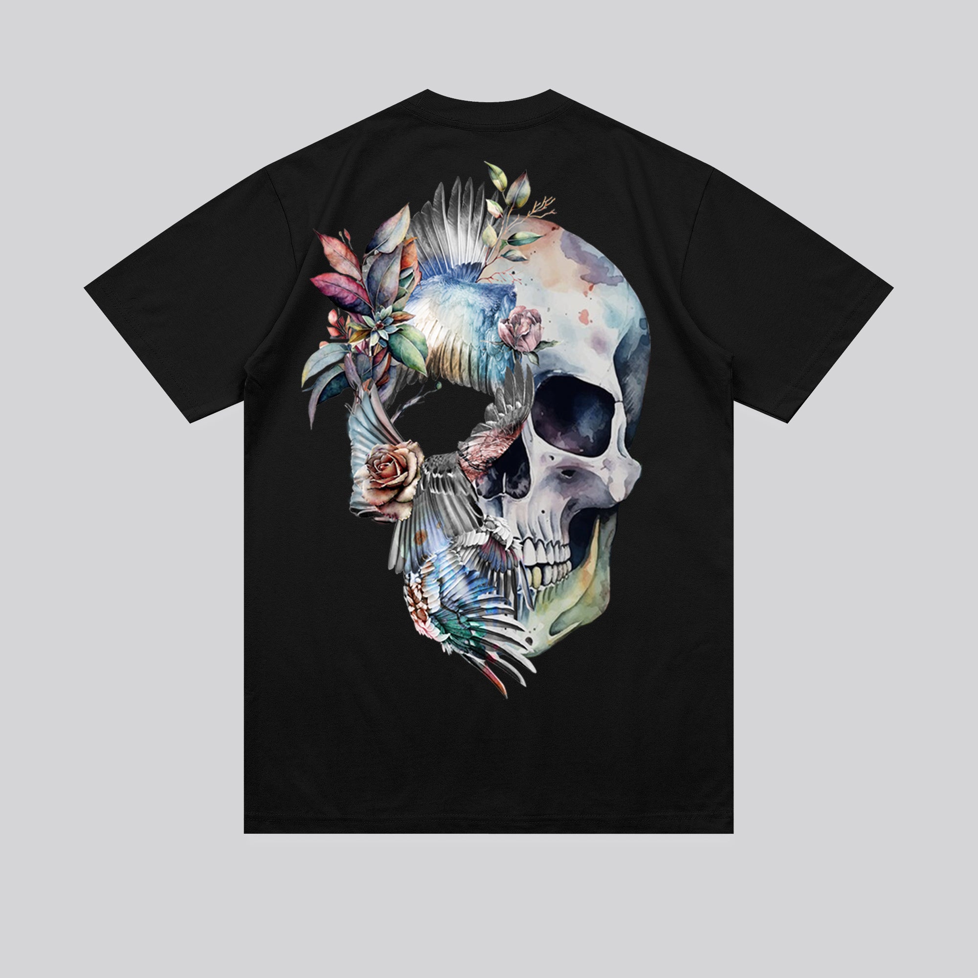 BIRDS WINGS SKULL BLACK T-SHIRT