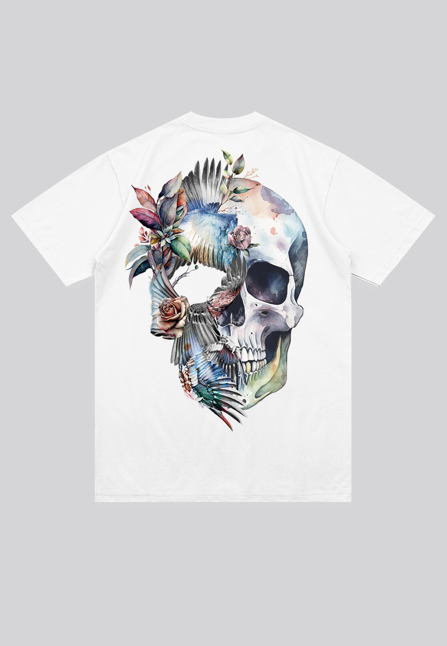 BIRDS WINGS SKULL WHITE T-SHIRT