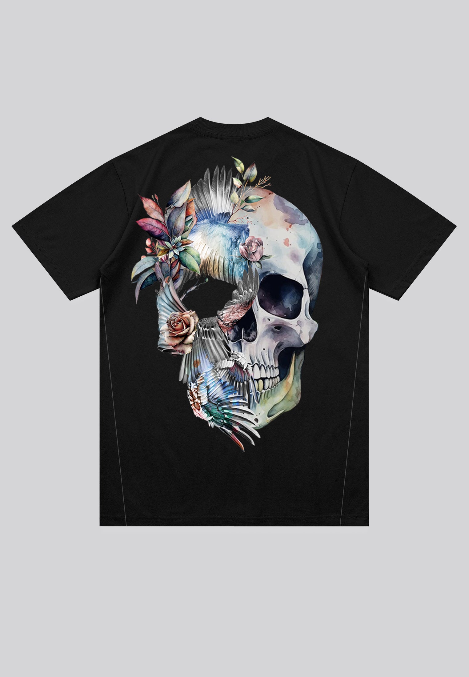 BIRDS WINGS SKULL BLACK T-SHIRT