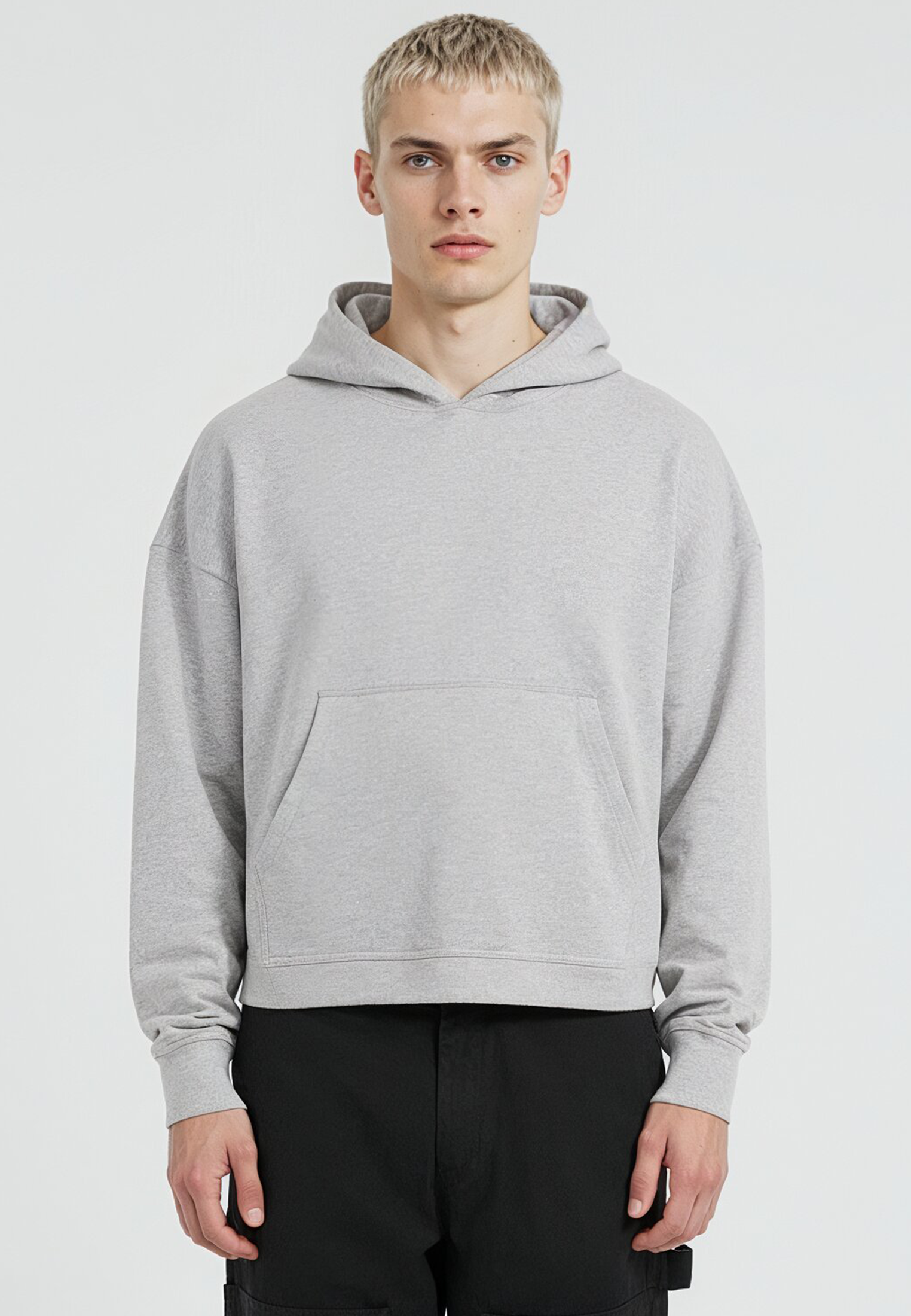 CROP BOX HOODIE GREY MARL