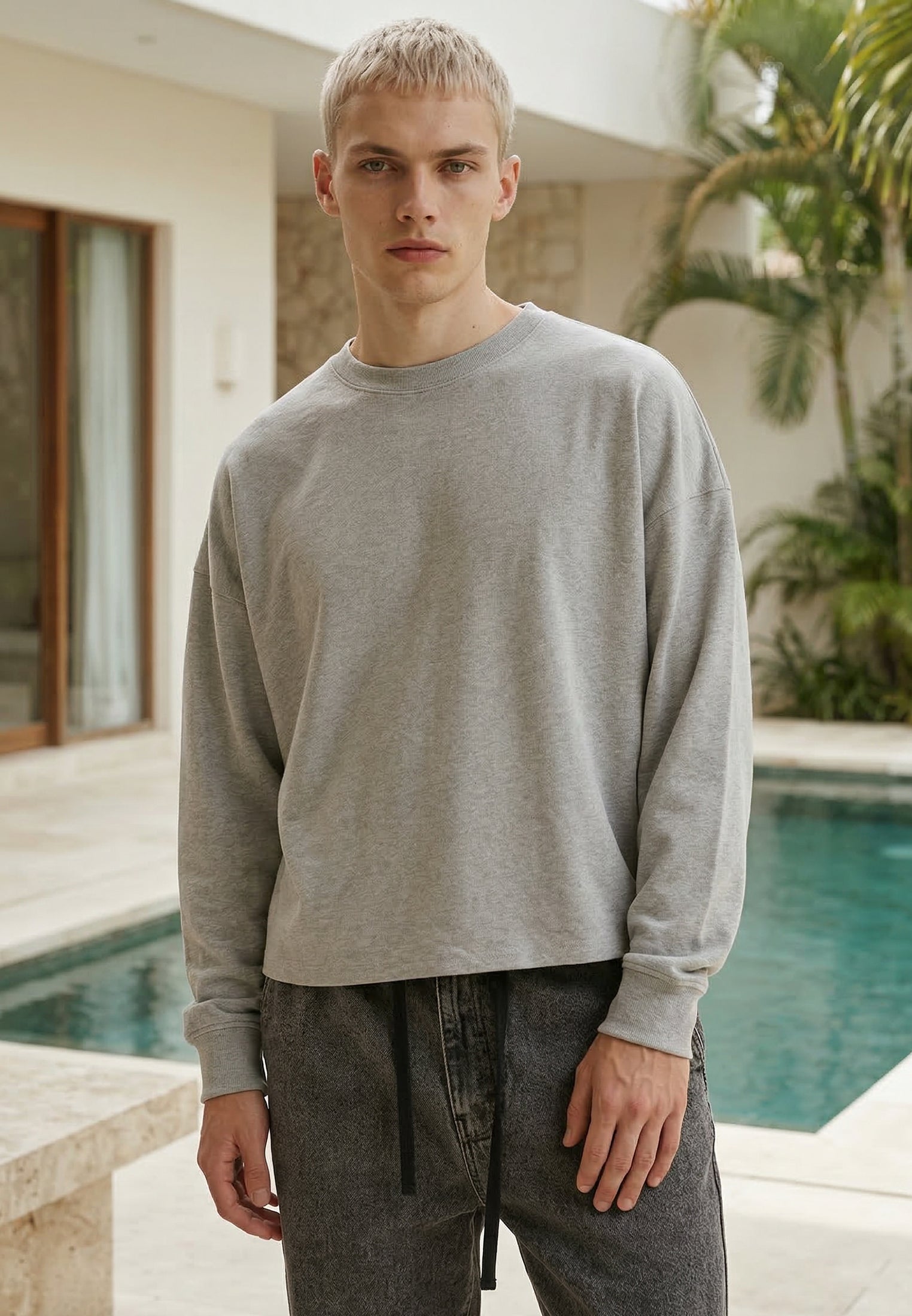 CROP BOX SWEAT GREY MARL